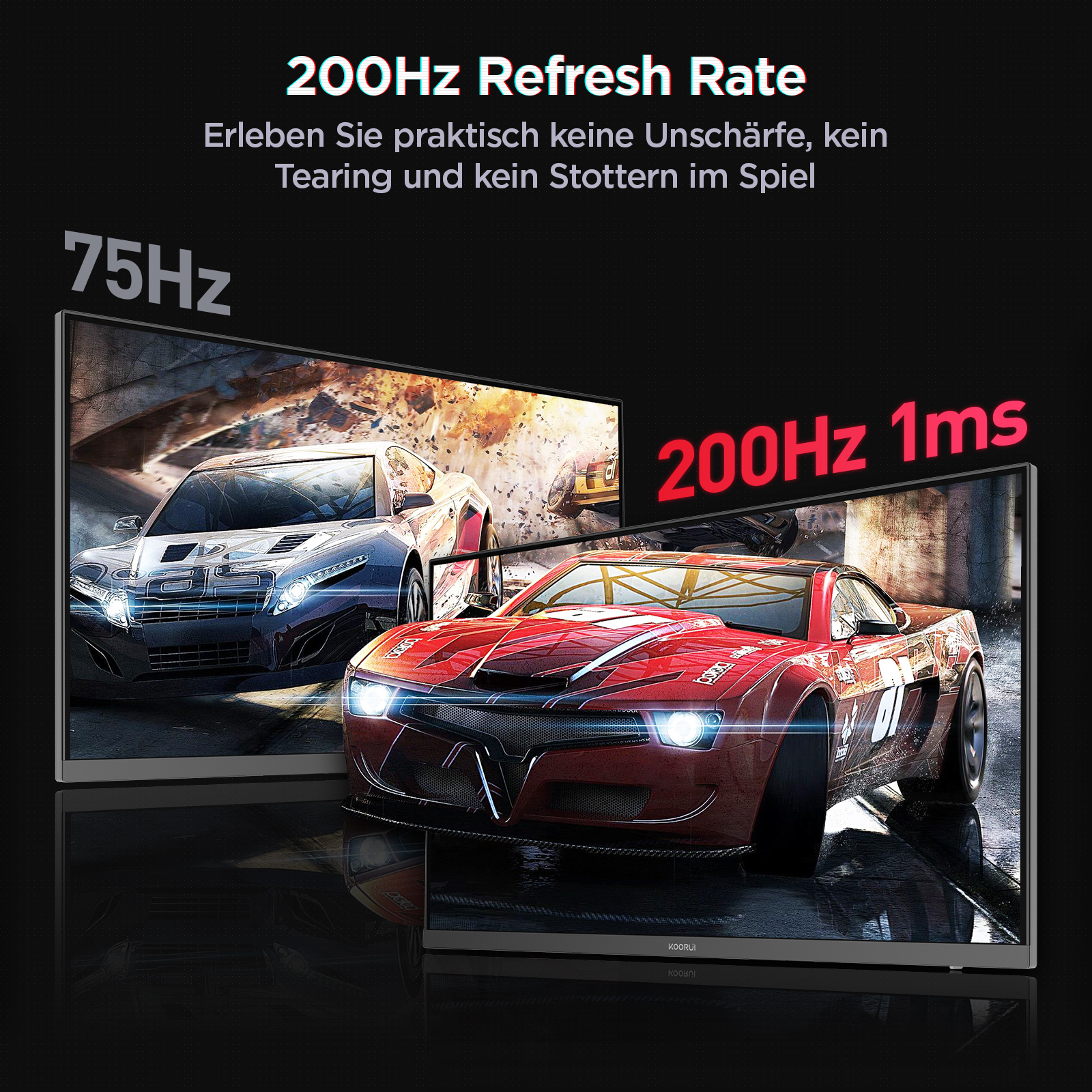 KOORUI G2721P 27 Zoll Gaming Monitor, QHD 2560x1440 Fast IPS 200Hz Bildschirm, 1ms GTG HDR400 Adaptive Sync HDMI/DP VESA 75x75mm