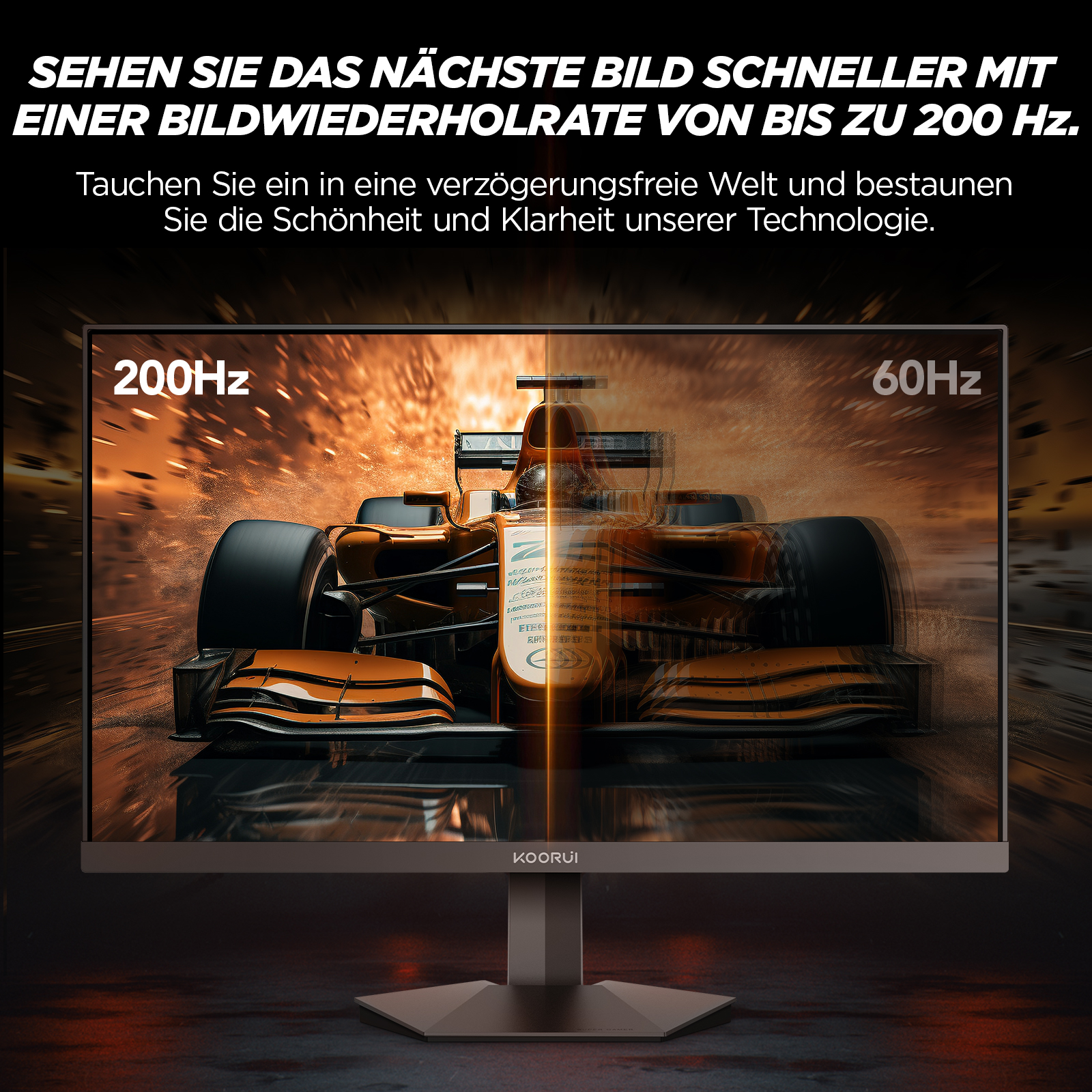 KOORUI Gaming Monitor 24 Zoll, 200Hz PC Bildschirm FHD 1920x1080 IPS HDR400, Adaptive Sync 1ms, HDMI 2.0 & DP 1.4, VESA 75x75 mm-G2411P