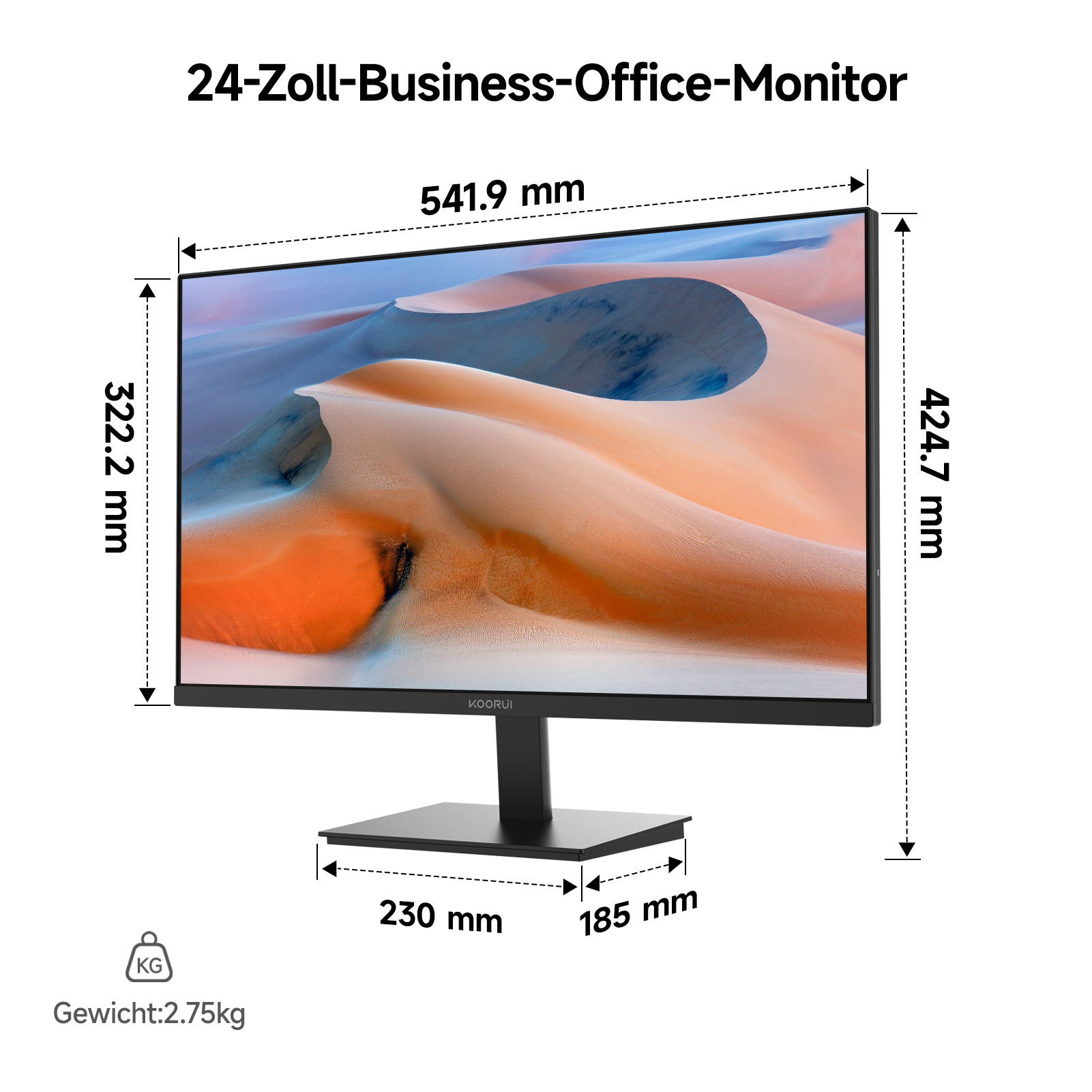 KOORUI E2411F 23.8 Zoll Bildschirm,Full HD Monitor 1920x1080,100Hz PC Monitor,IPS Eye Care,HDMI&VGA,VESA 100 x 100 mm