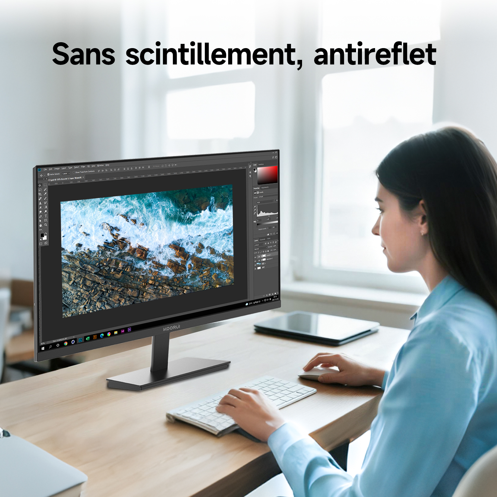 KOORUI E2411F 23.8 Pouces Ecran PC,FHD 1920x1080 Monitor,100Hz Screen,IPS HDMI VGA Eye Care,VESA 100 x 100 mm