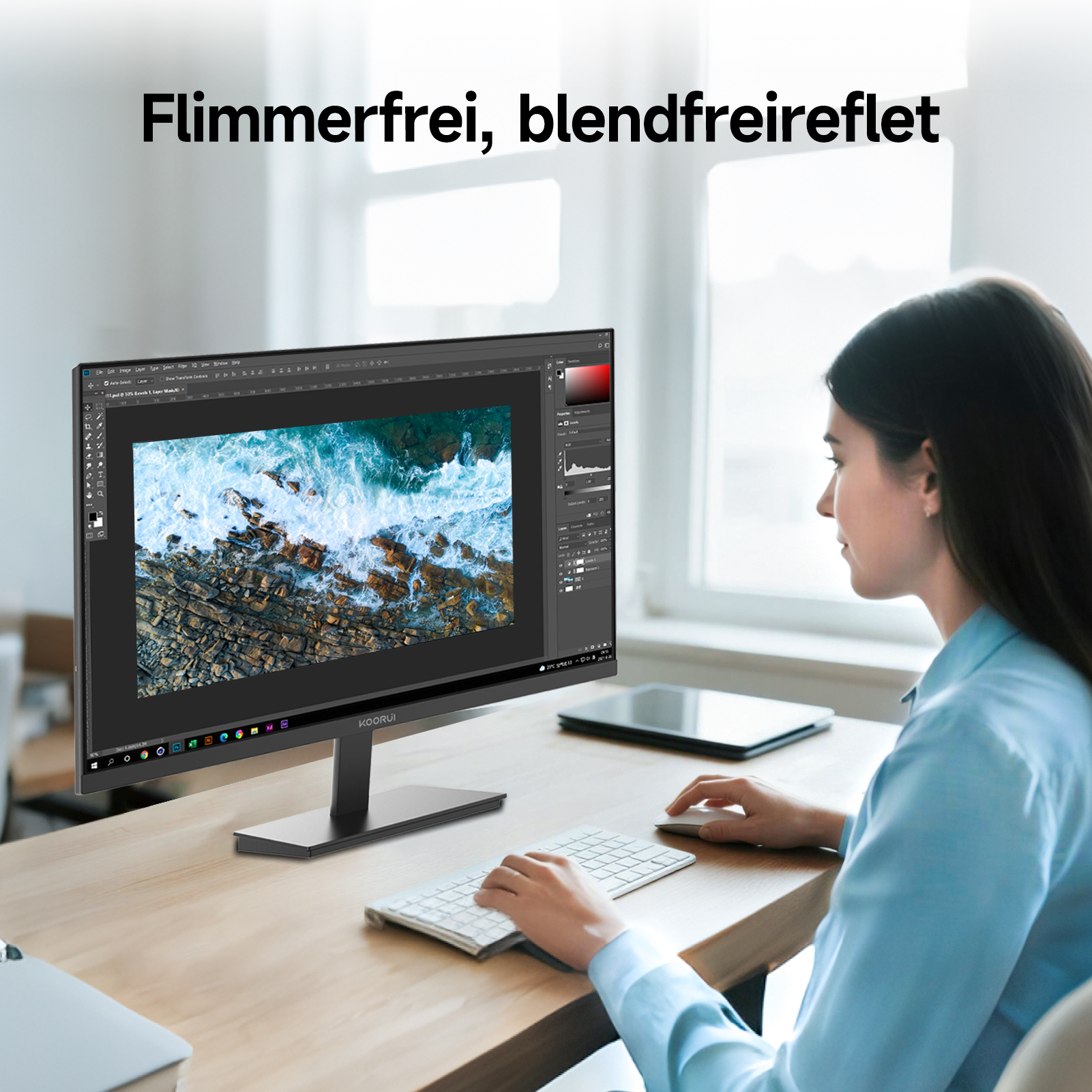 KOORUI E2411F 23.8 Zoll Bildschirm,Full HD Monitor 1920x1080,100Hz PC Monitor,IPS Eye Care,HDMI&VGA,VESA 100 x 100 mm