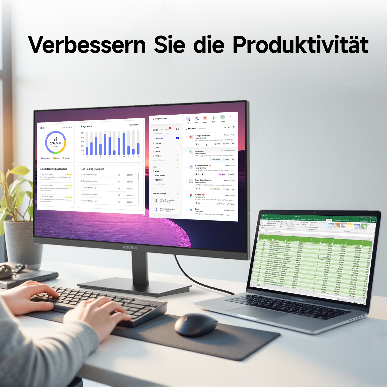 KOORUI E2411F 23.8 Zoll Bildschirm,Full HD Monitor 1920x1080,100Hz PC Monitor,IPS Eye Care,HDMI&VGA,VESA 100 x 100 mm