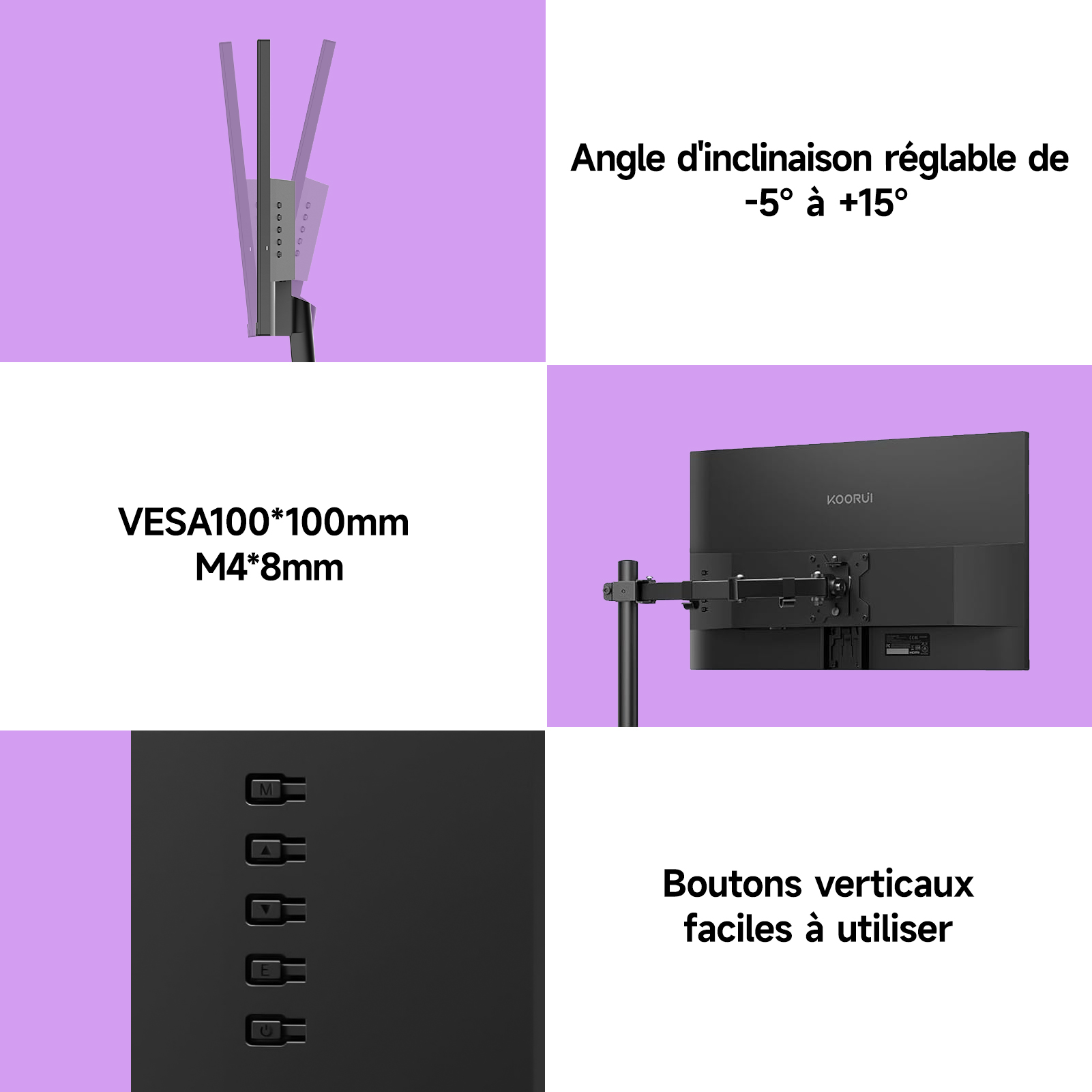 KOORUI E2411F 23.8 Pouces Ecran PC,FHD 1920x1080 Monitor,100Hz Screen,IPS HDMI VGA Eye Care,VESA 100 x 100 mm