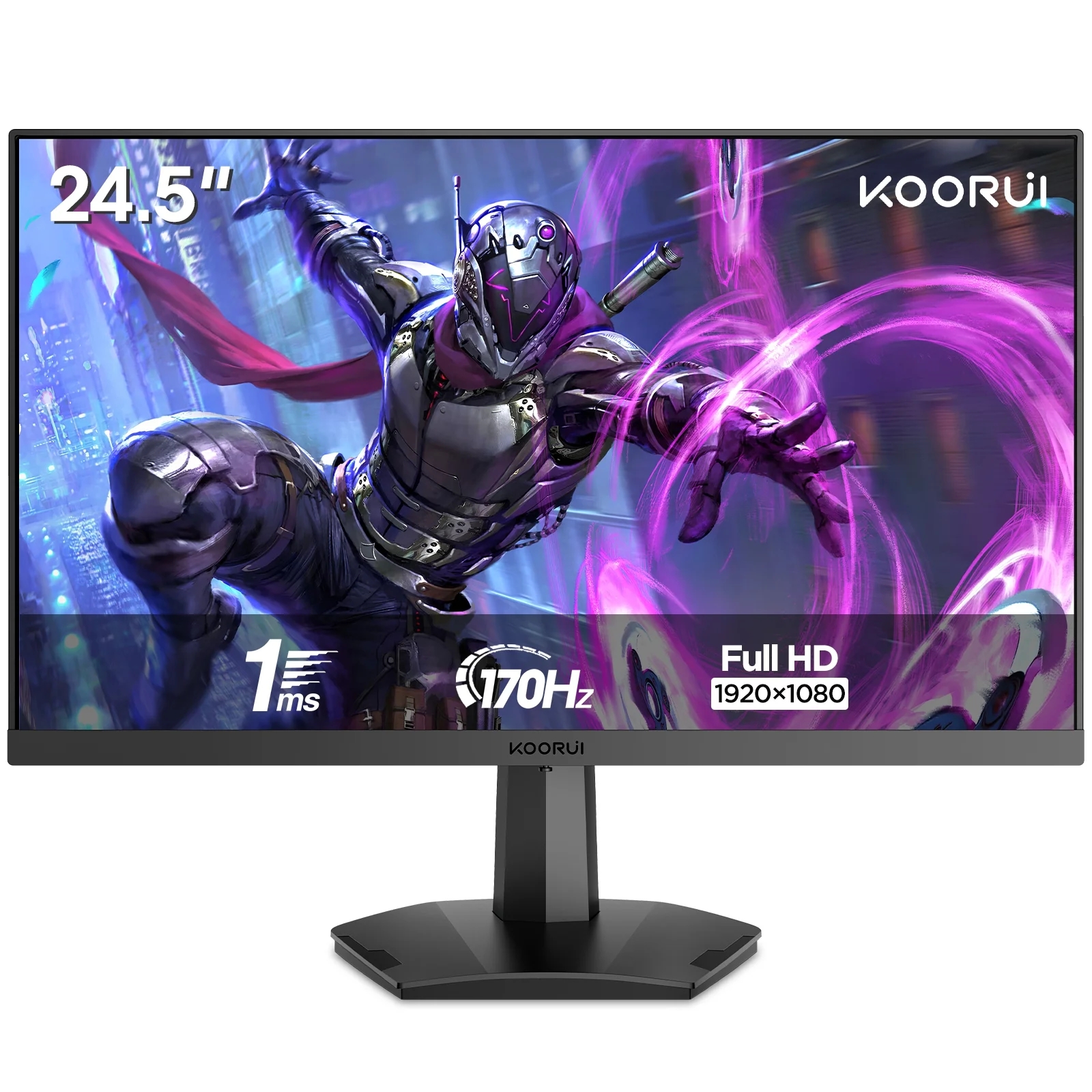KOORUI 24.5'' 170Hz Gaming Monitor, 1080p FHD VA Display, 1ms, FreeSync & G-Sync Compatible, 2X HDMI& DisplayPort, sRGB 99%, VESA, Tilt Adjustable, Black