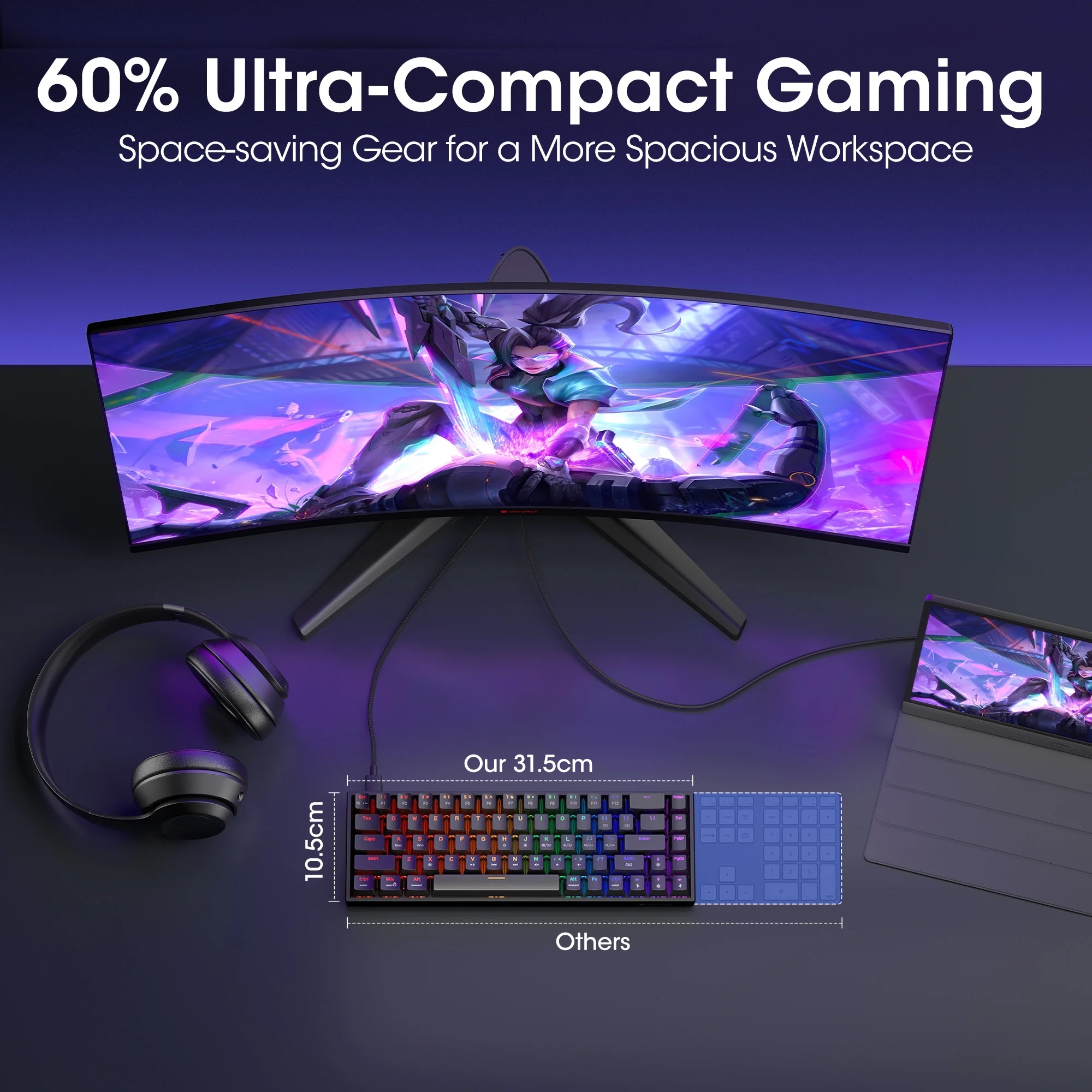KOORUI 60% Mechanical 68 Keys Gaming Keyboard, LED Backlit, Mini Wired Keyboard with Red Switch for PC/Mac OS/Xbox