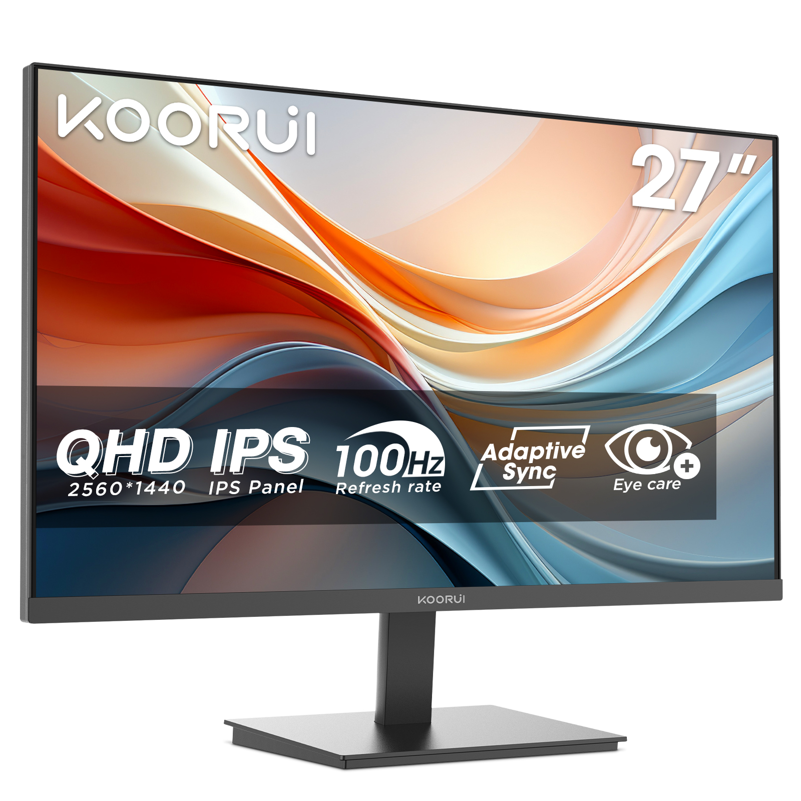 KOORUI E2721F 27 Zoll Monitor, QHD 2560 x 1440 100Hz PC Monitor, IPS 1MS Adaptive Sync HDMI 2.0 DP 1.4, Eye Care Bildschirm, -5° bis 15° neigbar, VESA 100 x 100mm