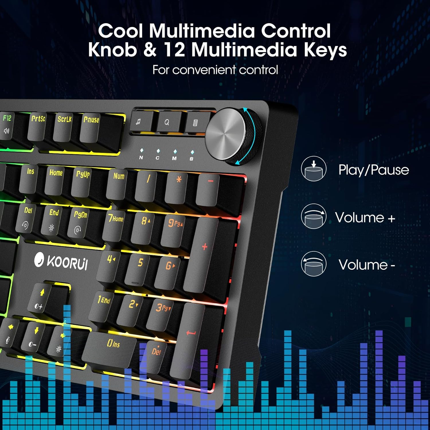 KOORUI Wired Gaming Keyboards with Brown Switch,Hot-Swap Mechanical Keyboard with Volume Knob, 26 RGB Backlit Light Up Keyboard, Full Keys Anti-Ghosting, Dual Color Injection Molded Keycaps for PC