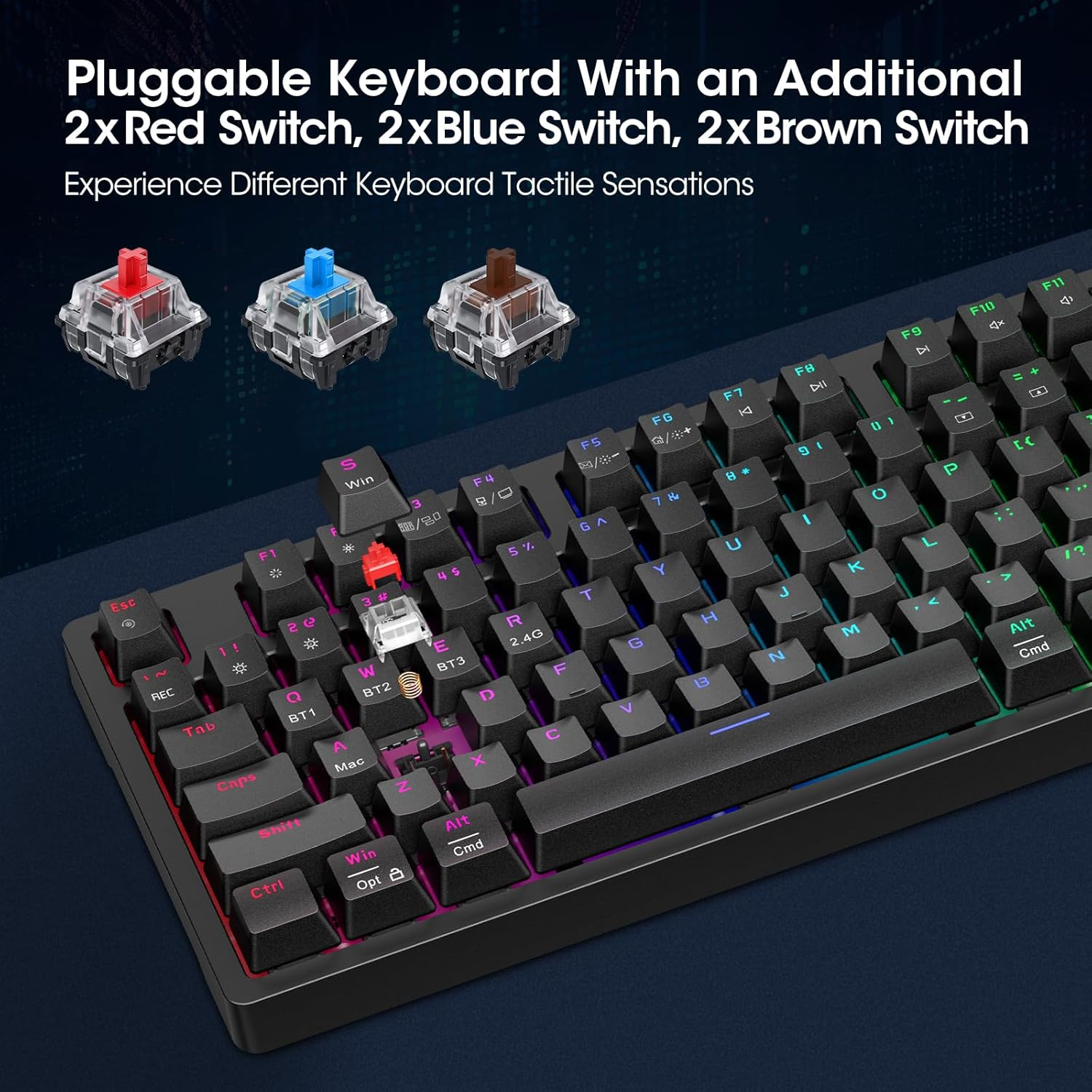 KOORUI Wired Gaming Keyboards with Brown Switch,Hot-Swap Mechanical Keyboard with Volume Knob, 26 RGB Backlit Light Up Keyboard, Full Keys Anti-Ghosting, Dual Color Injection Molded Keycaps for PC