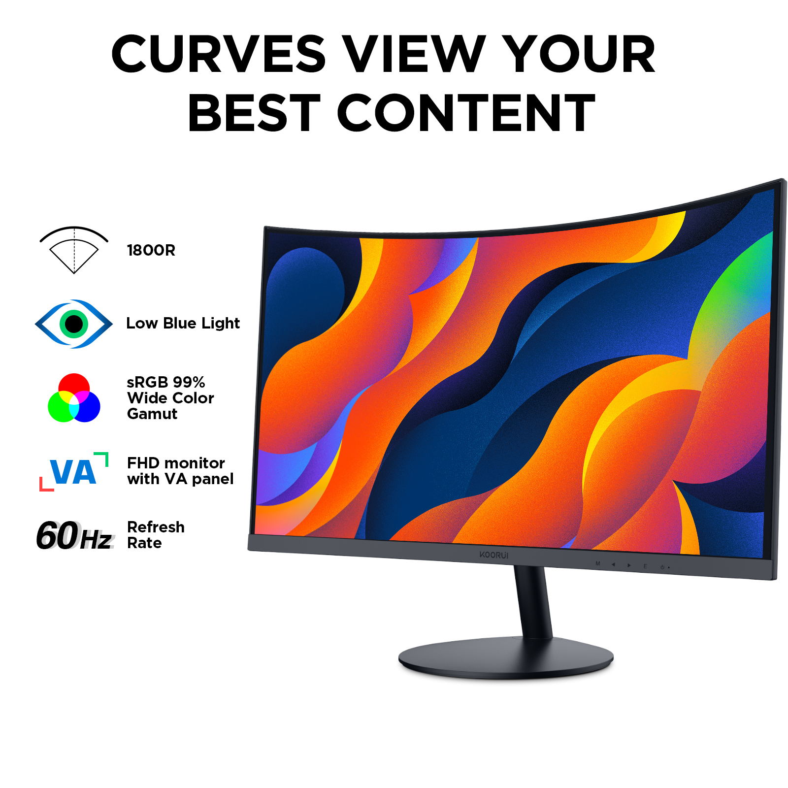 KOORUI 24-Inch Curved Computer Monitor- Full HD 1080P 60Hz Gaming Monitor 1800R LED Monitor HDMI VGA, Tilt Adjustment, Eye Care, Black 24N5C-Koorui