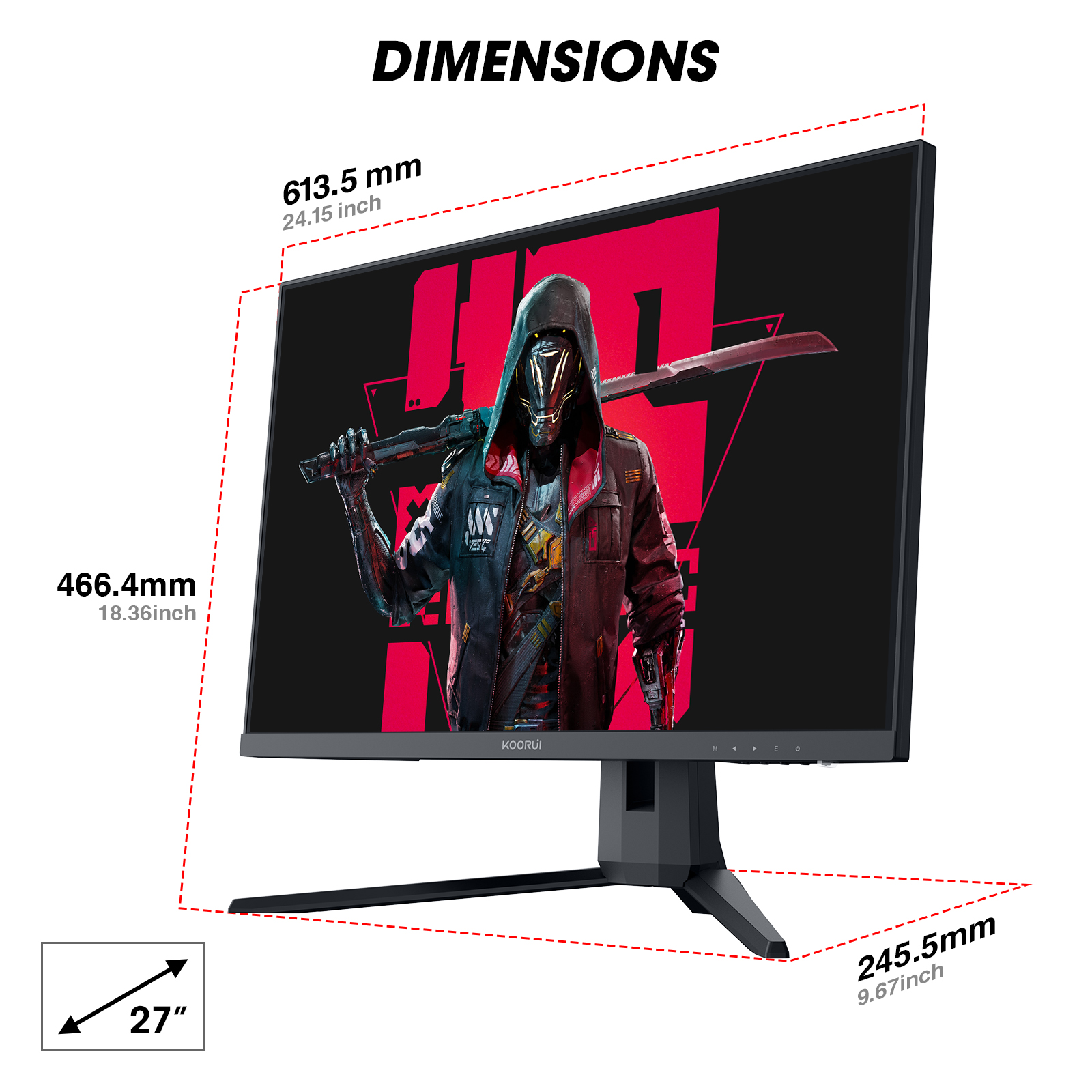 KOORUI 27 inch 144Hz 1ms 2K QHD(2560x1440) Gaming Monitor, DCI-P3 90% Color Gamut, FreeSync(G-Sync Compatible) HDMI/DisplayPort VA Panel Camputer Monitor-Koorui