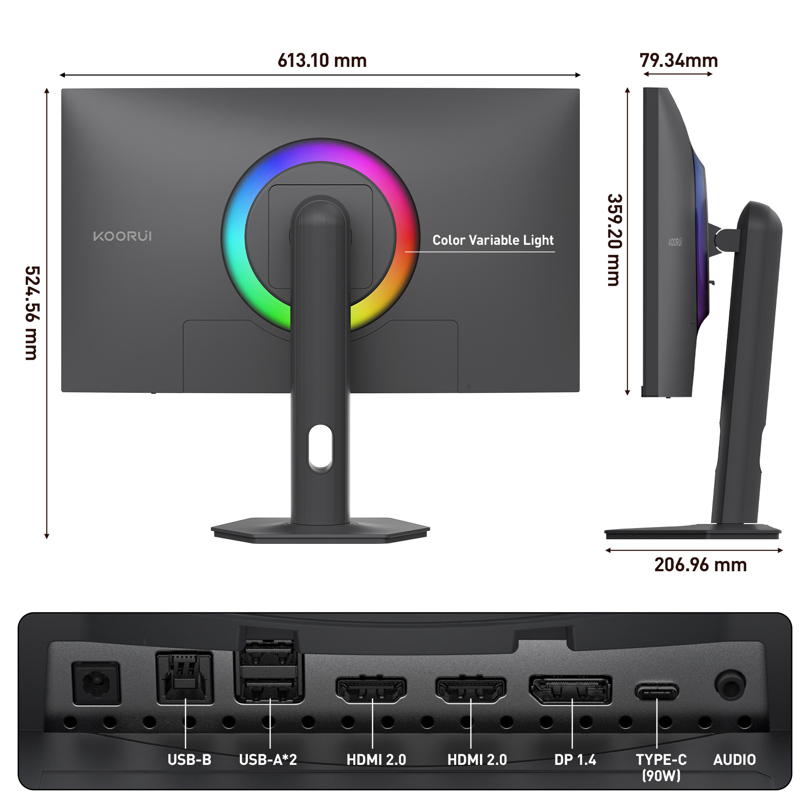 KOORUI S2741LM 27 Inch 4K Gaming Monitor, 160Hz+UHD/320Hz+FHD, Mini-Led IPS, 1ms, HDR 1400, Adaptive Sync, Lifting Adjustable, VESA Mountable, USB-C/HDMI/DP, 99% SRGB