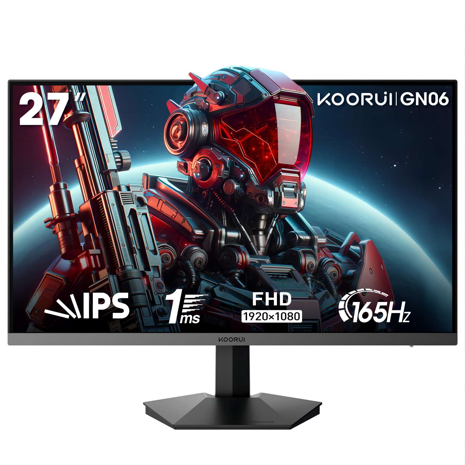 KOORUI 27 Inch Gaming Monitor, 165Hz, FHD, IPS, 1ms, DCI-P3 90%, Adaptive Sync, HDMI/DisplayPort, Black