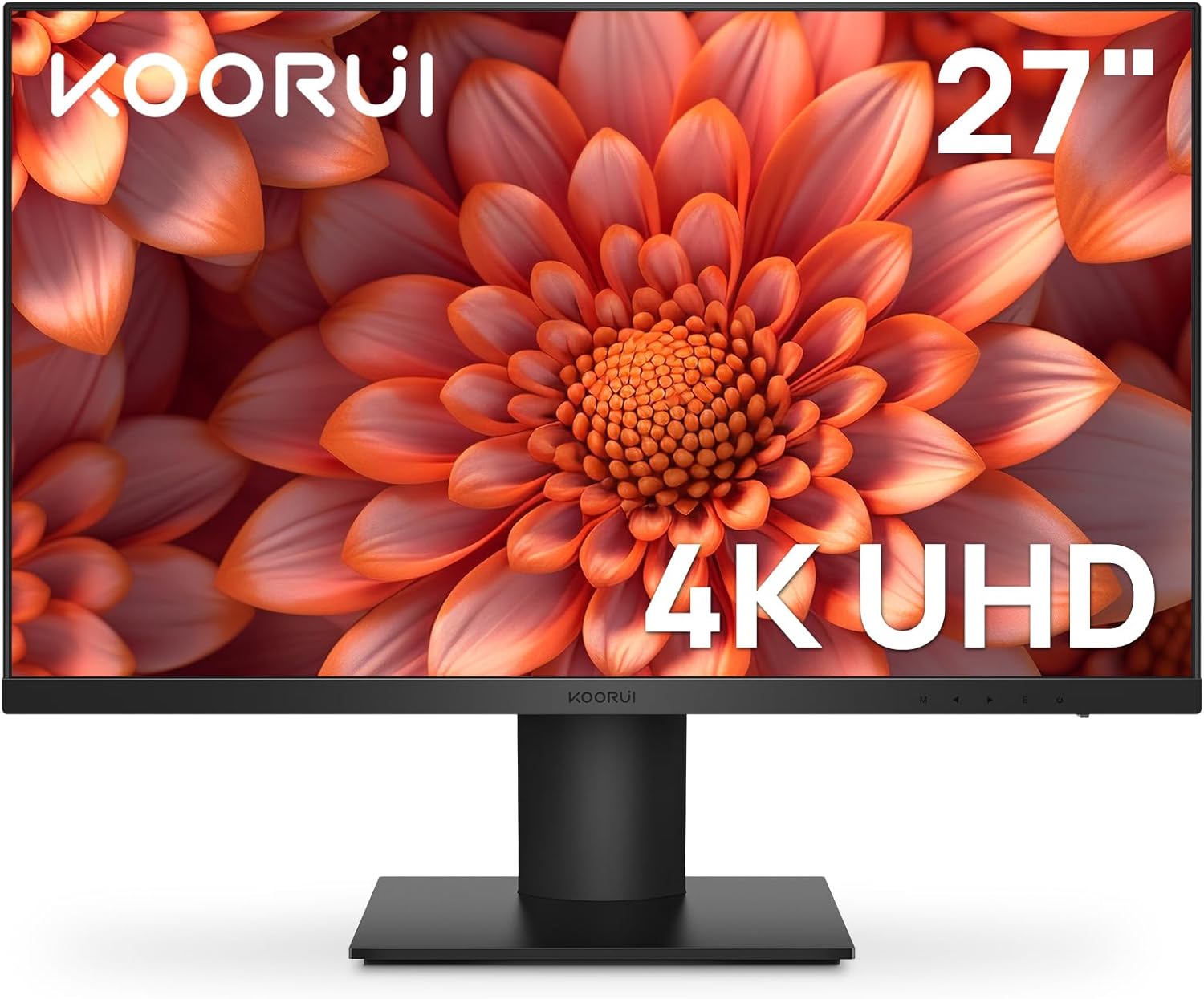 KOORUI Monitor 27 Inches, 4K PC Screen UHD (3840 x 2160), IPS, 4ms, 60Hz, 2X HDMI 2.0 & DisplayPort 1.4, Adpitive Sync, HDR10, VESA 100 x 100 mm, 90% DCI-P3, Eye Care, Black