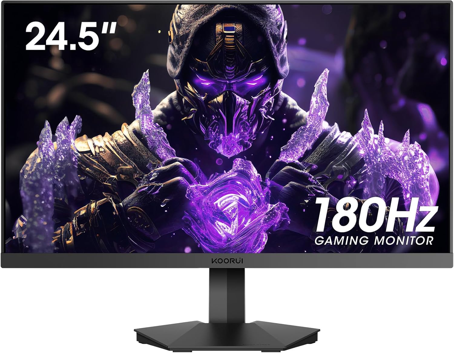 KOORUI Gaming Monitor 25-inch, 180Hz FHD 1080p Computer Monitor, 1ms GTG, Adaptive G-Sync, FreeSync Premium, 3 Sides Frameless, HDMI x 2, DisplayPort, Black