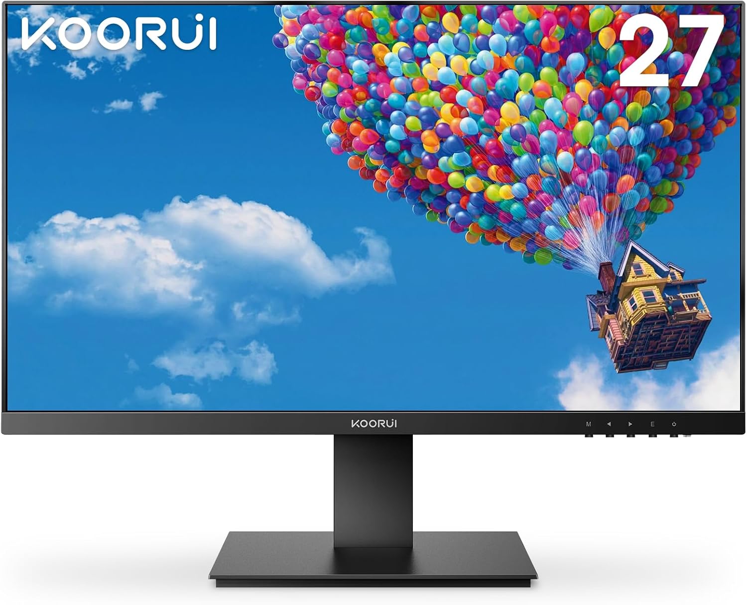 KOORUI 27 Inch Monitor, Full HD 1080P 75Hz Computer Monitor, IPS Display, HDMI, VGA, 5ms Response Time, 75 x 75 mm VESA Mountable, Frameless, Ergonomic Tilt, Black