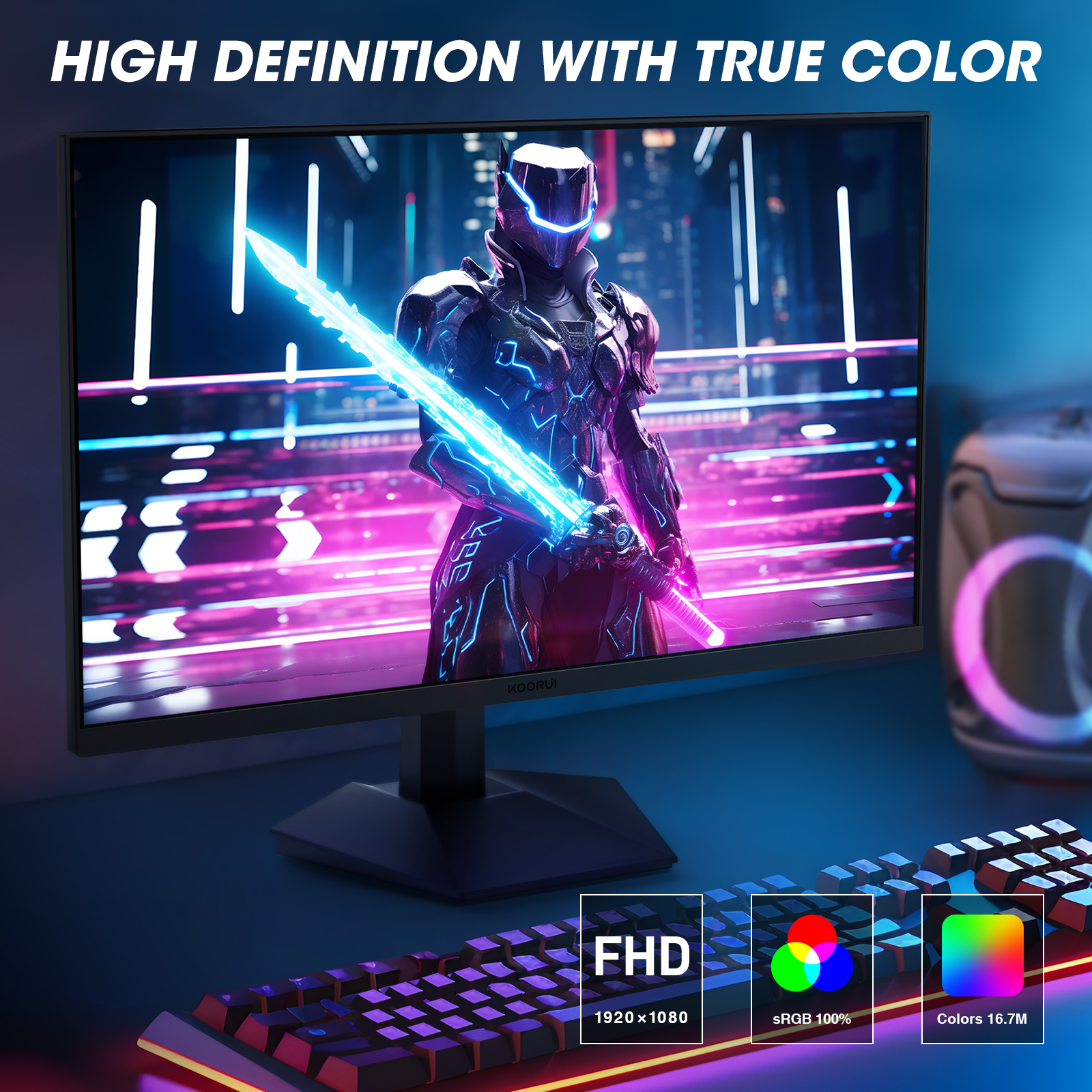 KOORUI 27 Inch Full HD Gaming Monitor 240hz, 1ms, DCI-P3 90% Color Gamut, Adaptive Sync (1920 x 1080, HDMI, DisplayPort) Black