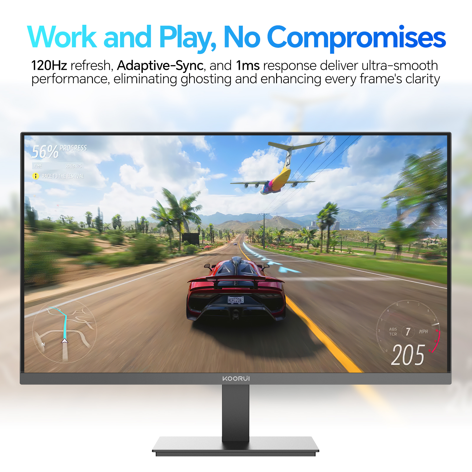KOORUI E2721H 27 Inch QHD Monitor, Gaming 120Hz, IPS Computer Monitors, 2K 1440P Pc Screen, Adaptive Sync, HDR 10, 1ms, VESA 100x100mm, Eye Care, HDMI, DisplayPort