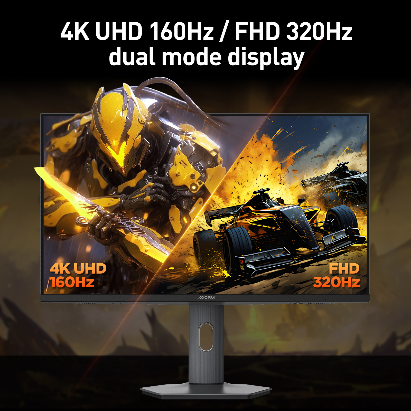KOORUI S2741LM 27 Inch 4K Gaming Monitor, 160Hz+UHD/320Hz+FHD, Mini-Led IPS, 1ms, HDR 1400, Adaptive Sync, Lifting Adjustable, VESA Mountable, USB-C/HDMI/DP, 99% SRGB