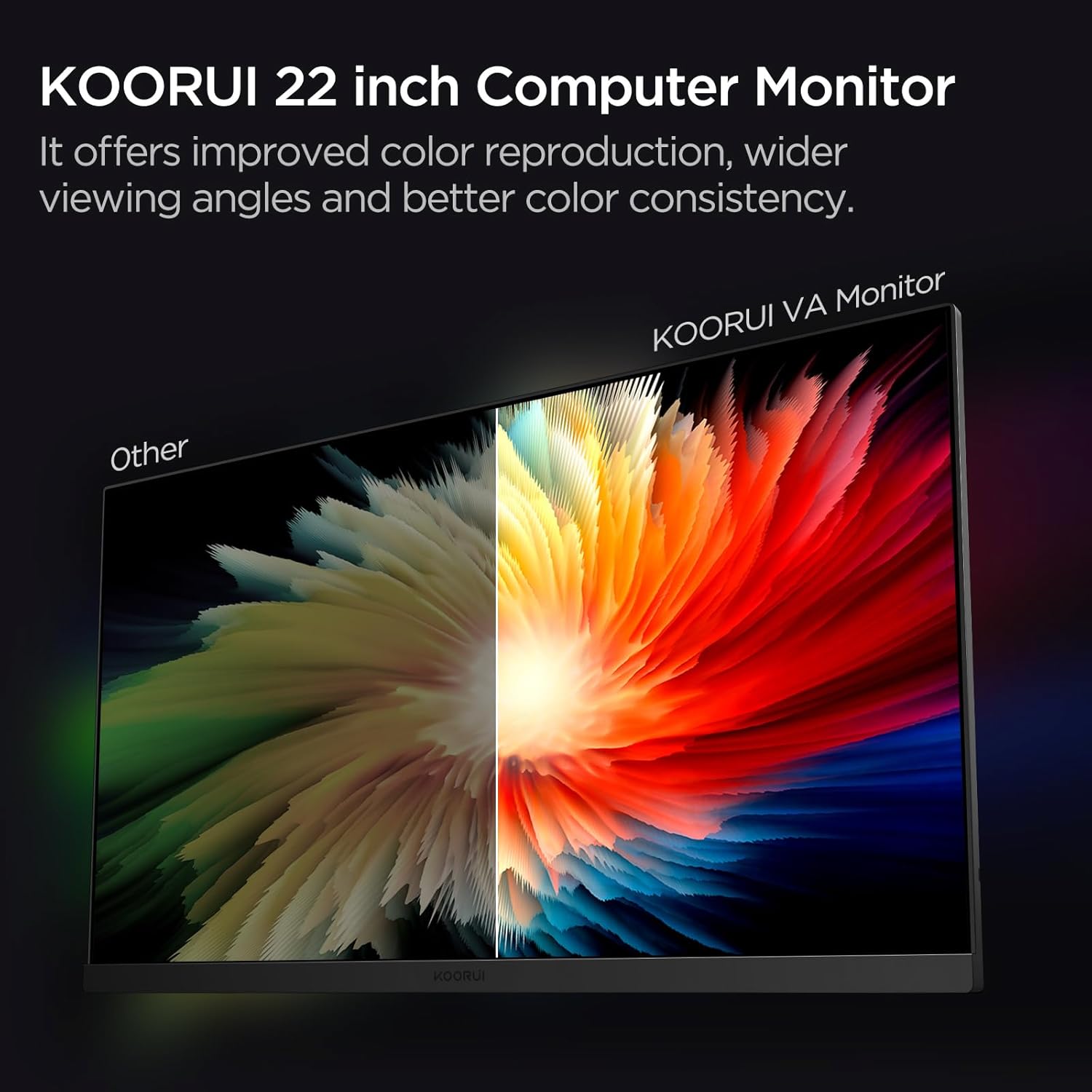 KOORUI 22 inch Business Computer Monitor, Desktop Gaming Monitor, FHD 1080p, 75 Hz, Eye Comfort, sRGB 99% Colour Circumference, (Ultra Thin Aperture, HDMI, VGA, Tilt, VESA 75 x 75), PC Screen, Black