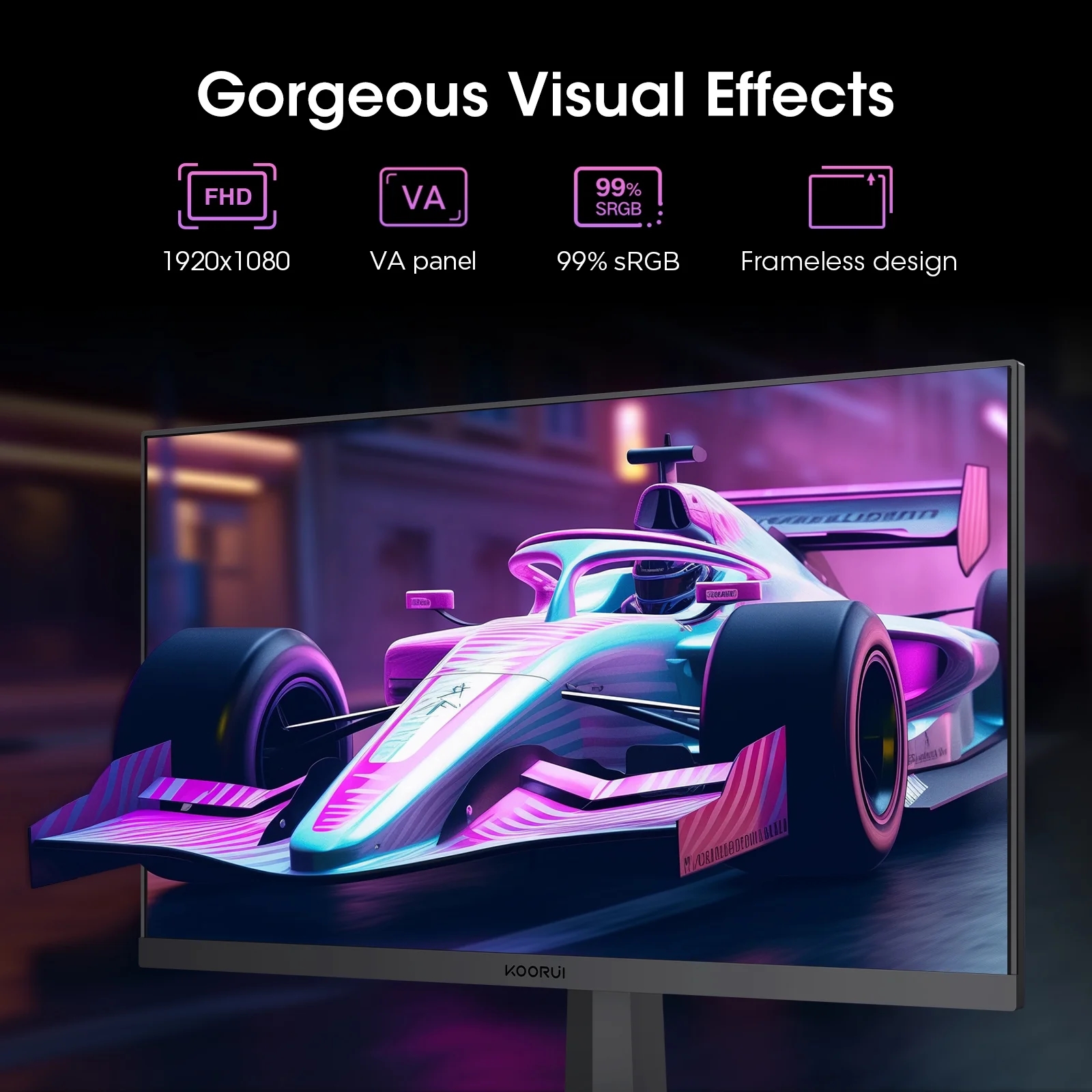 KOORUI 24.5'' 170Hz Gaming Monitor, 1080p FHD VA Display, 1ms, FreeSync & G-Sync Compatible, 2X HDMI& DisplayPort, sRGB 99%, VESA, Tilt Adjustable, Black