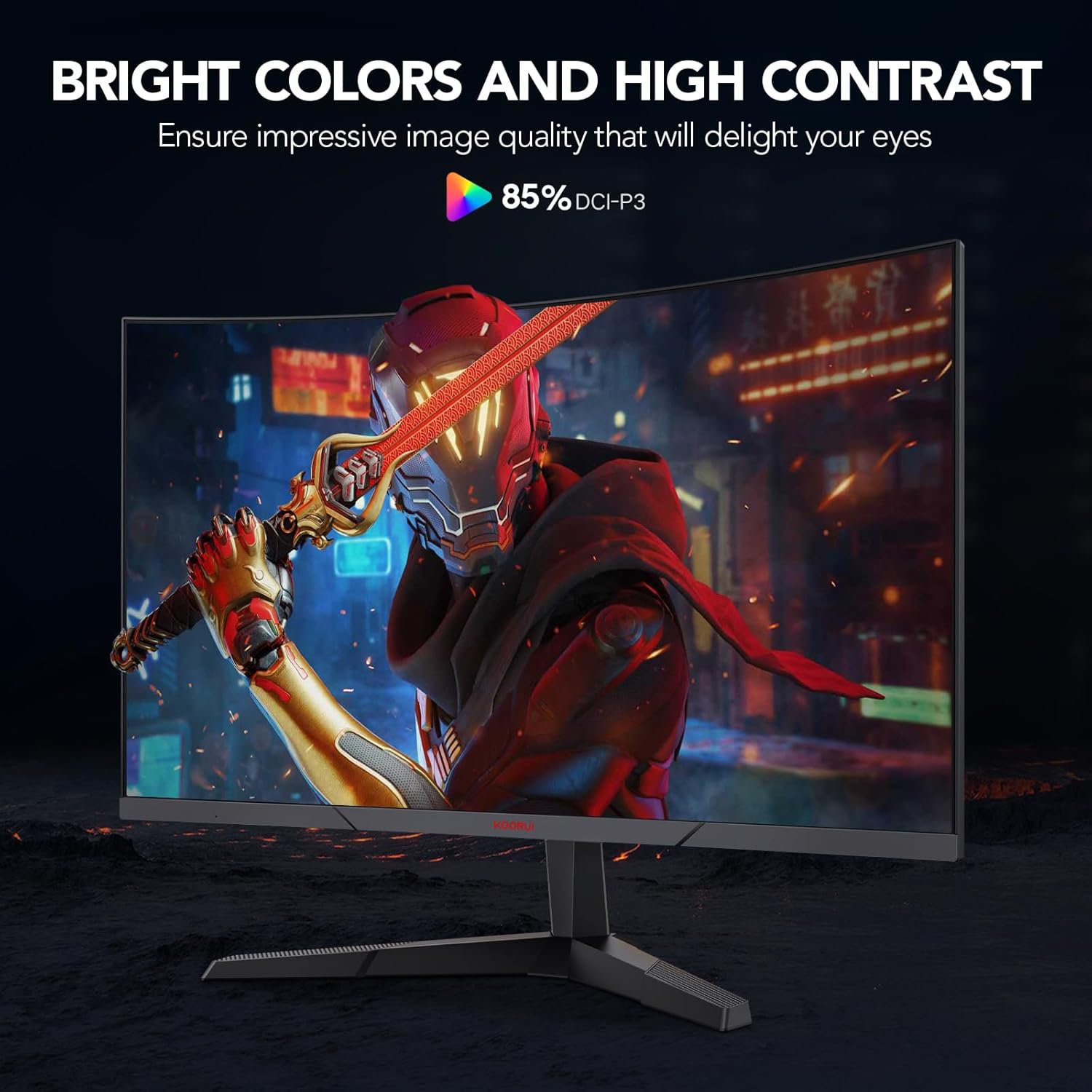 KOORUI Gaming Monitor 27 inches, 1800R Surface Screen 2560X1440 (QHD), 144 Hz 1 ms Mornitor, DCI-P3 85%, Ultra Thin Aperture, Adjustable Tilt, Supports HDMI/DP