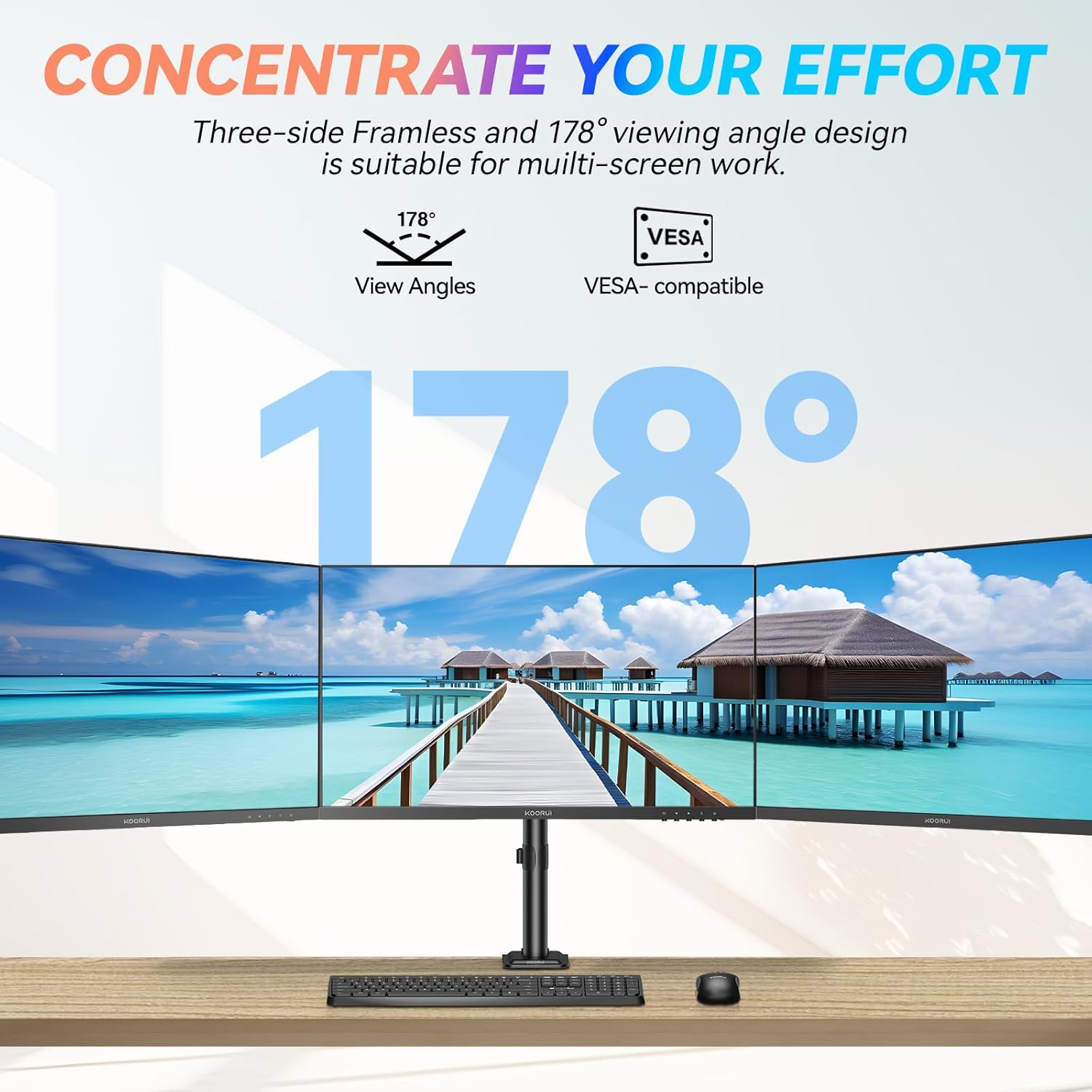 KOORUI 27 Inch Monitor, Full HD 1080P 75Hz Computer Monitor, IPS Display, HDMI, VGA, 5ms Response Time, 75 x 75 mm VESA Mountable, Frameless, Ergonomic Tilt, Black