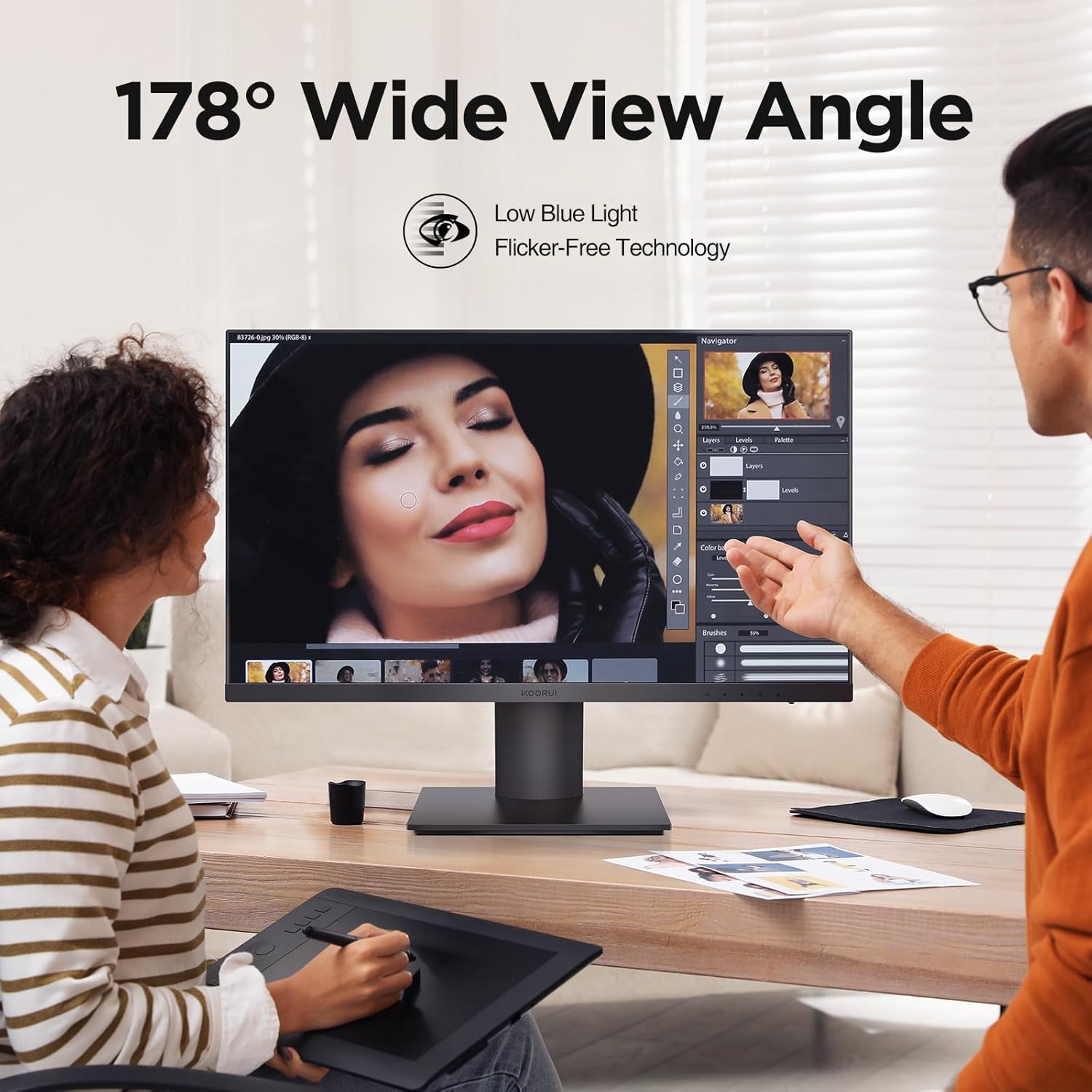 KOORUI 27 Inch Monitors, 4K Computer Monitors UHD(3840 * 2160), IPS, 6ms, 60Hz, 2x HDMI 2.0 & DisplayPort 1.4, Adpitive Sync, HDR10, VESA 100 * 100mm, 90% DCI-P3, Eye Care