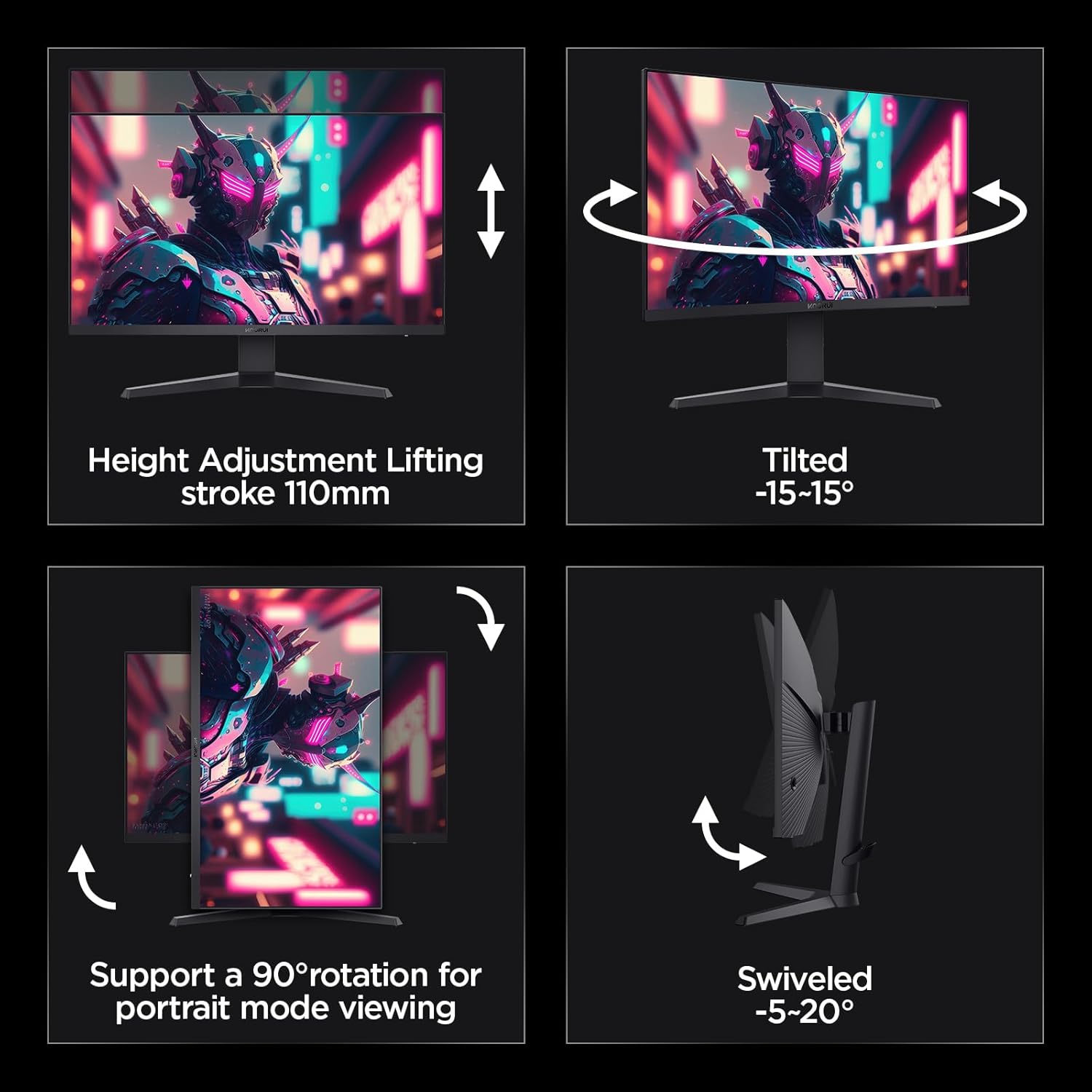 KOORUI Gaming Monitor 27 Inches, 170 Hz, IPS, 2K QHD (2560 x 1440p), HDR 400, 1ms, Adaptive Sync, DisplayPort, HDMI, 100% sRGB, Height Adjustable, Eye Care, VESA 75 x 75