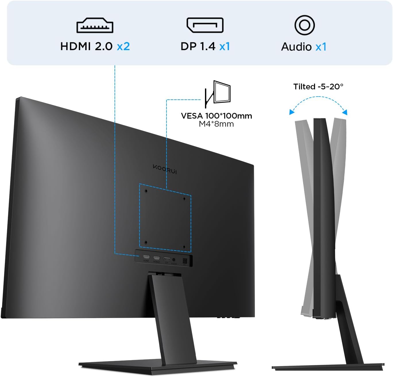KOORUI 27 Inch Monitors, 4K Computer Monitors UHD(3840 * 2160), IPS, 6ms, 60Hz, 2x HDMI 2.0 & DisplayPort 1.4, Adpitive Sync, HDR10, VESA 100 * 100mm, 90% DCI-P3, Eye Care
