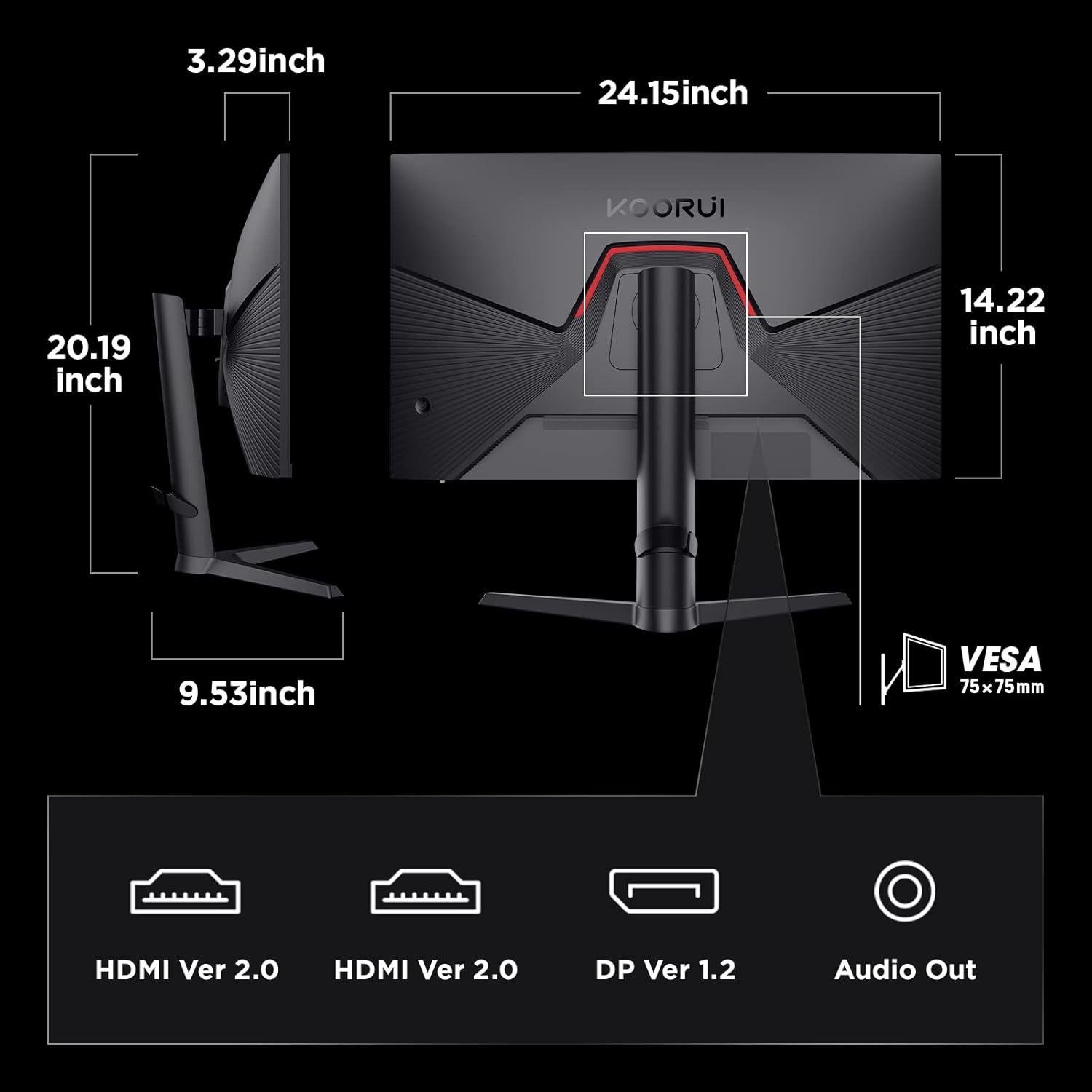 KOORUI Gaming Monitor 27 Inches, 170 Hz, IPS, 2K QHD (2560 x 1440p), HDR 400, 1ms, Adaptive Sync, DisplayPort, HDMI, 100% sRGB, Height Adjustable, Eye Care, VESA 75 x 75