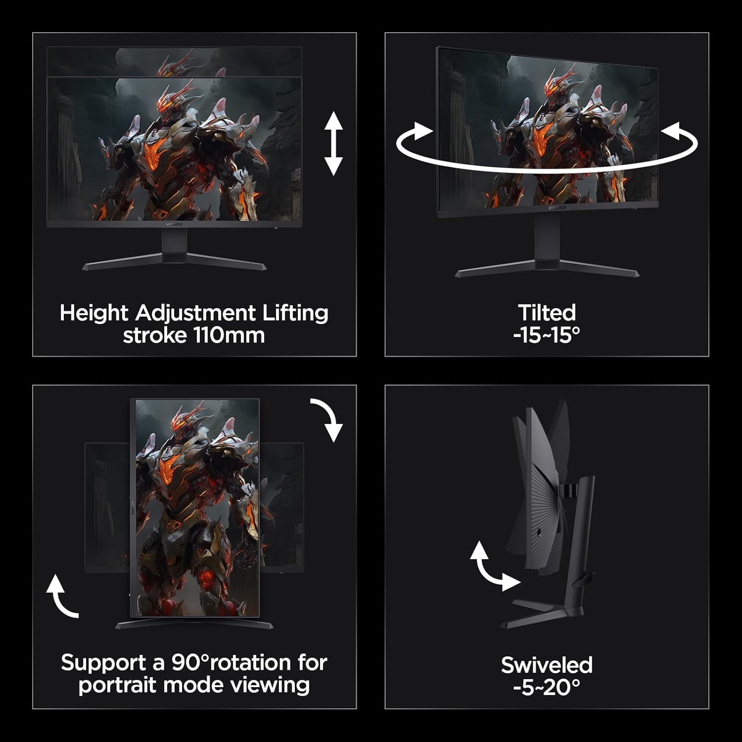 KOORUI Gaming Monitor 27 Inches, 170Hz, 1ms, 2K QHD (2560 x 1440), IPS, HDR 400, Adaptive Sync, 2xHDMI, DisplayPort, DCI-P3 90%, Height Adjustable, Eye Care, VESA 75 x 75
