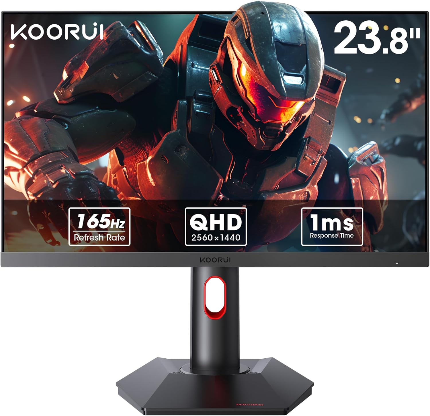 KOORUI 24" QHD Gaming Monitor 165Hz, 1ms, Fast IPS, 2K display, 100% sRGB, Adaptive Sync, Height/Tilt/Pivot Adjustment, HDMI, DisplayPort, 100×100mm VESA Compatible (23.8inch/165Hz/1440p) GP01 Black