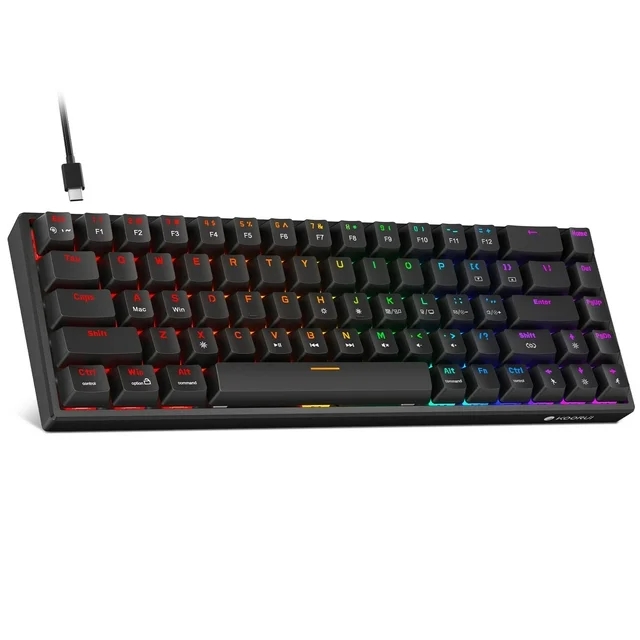 KOORUI 60% Mechanical 68 Keys Gaming Keyboard, LED Backlit, Mini Wired Keyboard with Blue Switch for PC/Mac OS/Xbox RED