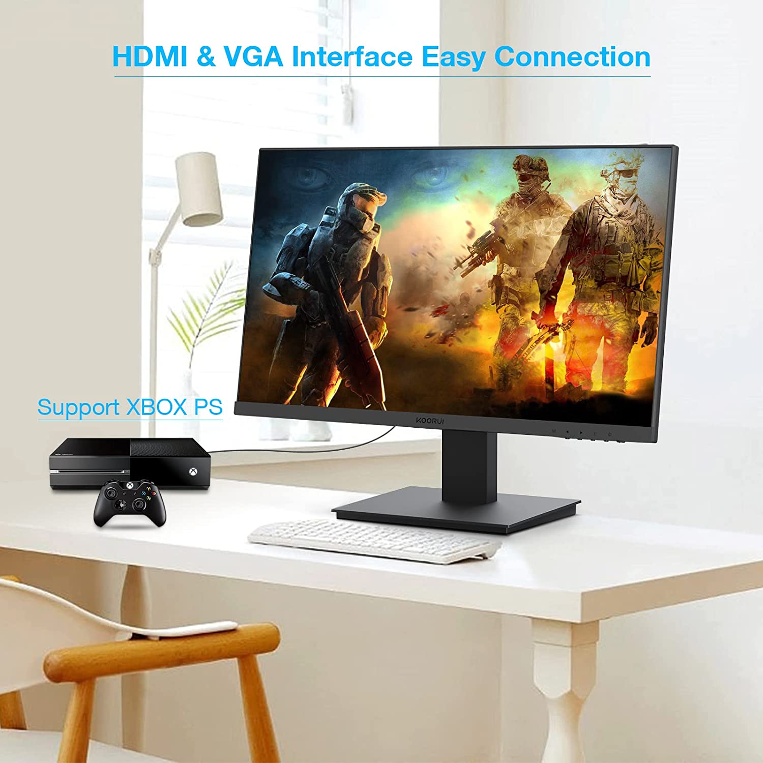 KOORUI 24 inch IPS High-Performance 75Hz 5ms 99% sRGB Office Gaming Monitor,Full HD(1920 x 1080p) 3-Side Borderless Computer Monitor,VGA/HDMI Port,Eye protection,Blue Light Filter,Non-Flash screen-Koorui