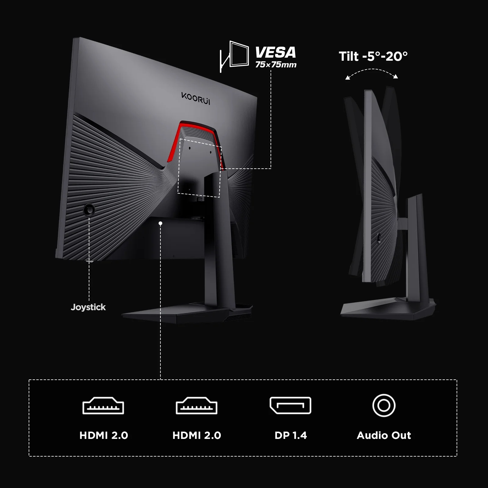 KOORUI 24.5'' 170Hz Gaming Monitor, 1080p FHD VA Display, 1ms, FreeSync & G-Sync Compatible, 2X HDMI& DisplayPort, sRGB 99%, VESA, Tilt Adjustable, Black