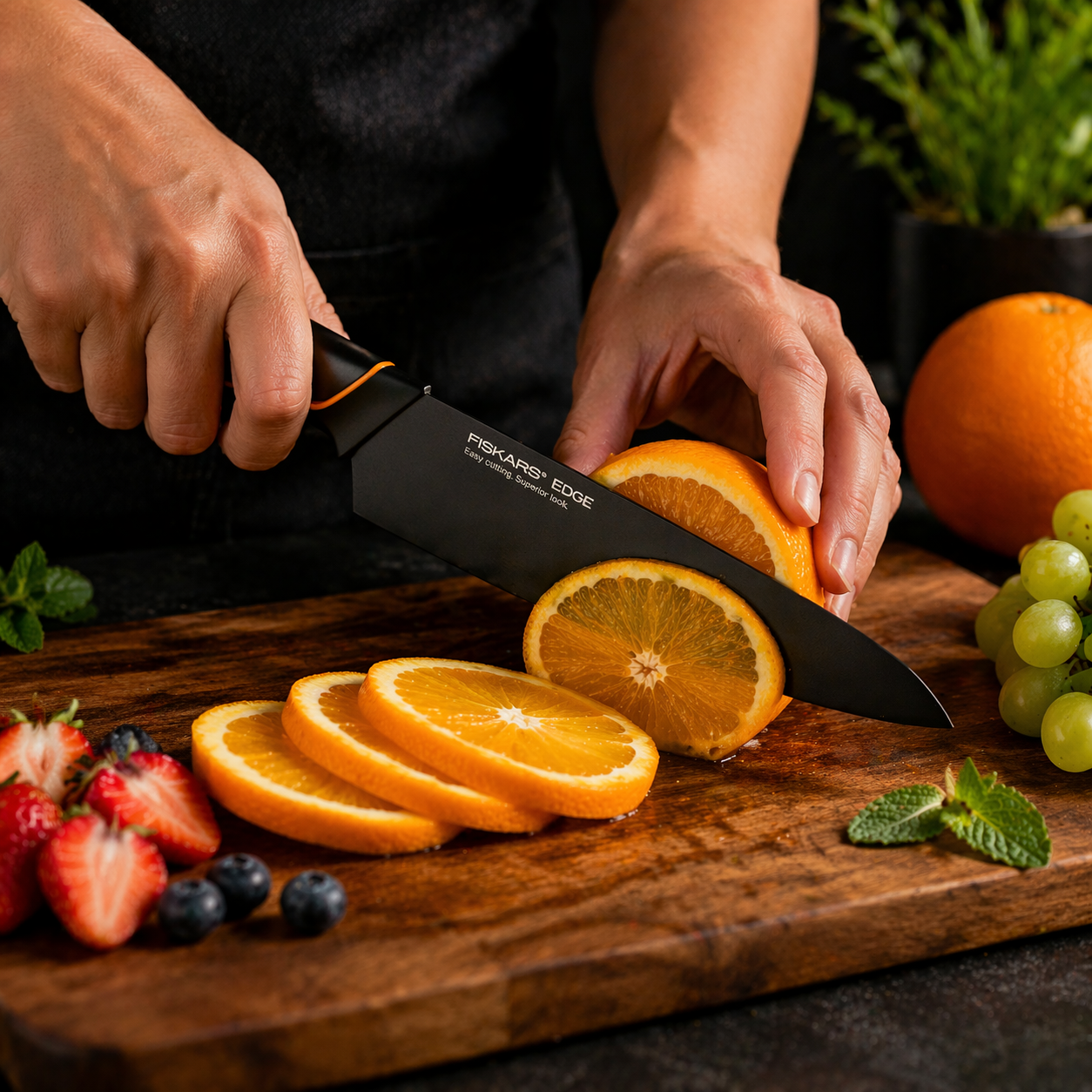 FISKARS limitált kiadású EDGE sorozat: konyhakések,5 darabos készlet, Ajándék: késblokk + késélező