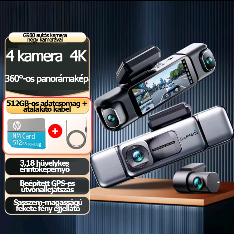 Ez a mesterséges intelligenciával vezérelt és hangvezérelt autós kamera négy kamerával, 360°-os panorámaképpel, 4K ultra-nagy felbontású éjjellátóval és GPS-követéssel rendelkezik.