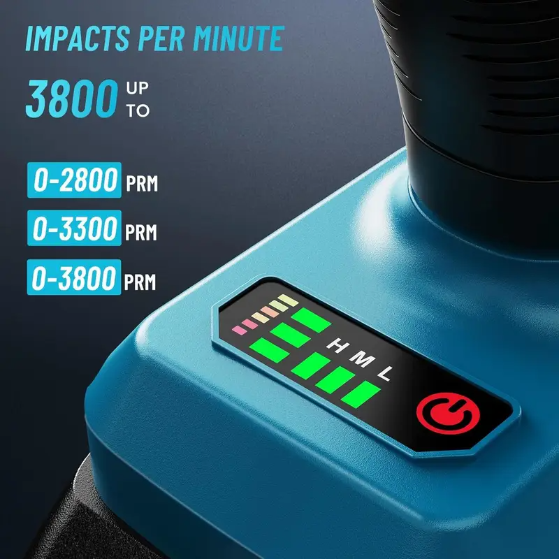 lektromos ütőkulcs akkumulátorral 1300 Nm, 8000 mAh, 1/2 hüvelykes forgó fejjel autógumi cseréhez és kerékanyák lazításához, 3 sebességfokozatú, kefe nélküli motor, 2 akkuval és töltővel ellátva