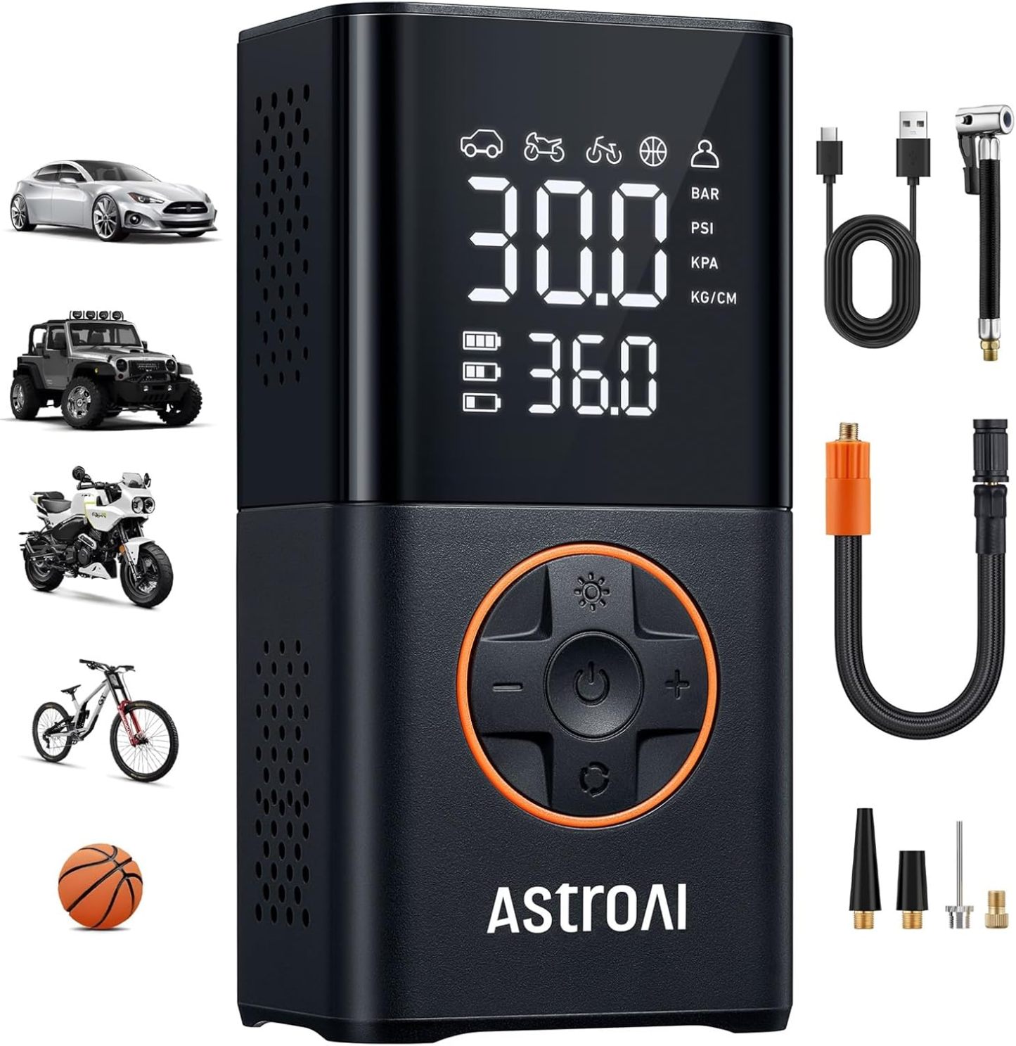 AstroAI L7S gumiabroncs-felfújó, hordozható, vezeték nélküli légkompresszor, digitális nyomásmérővel, 150 PSI LED-es kerékpárpumpa gyors felfújással és automatikus kikapcsolással autógumikhoz, motorkerékpárokhoz, kerékpárokhoz, labdákhoz