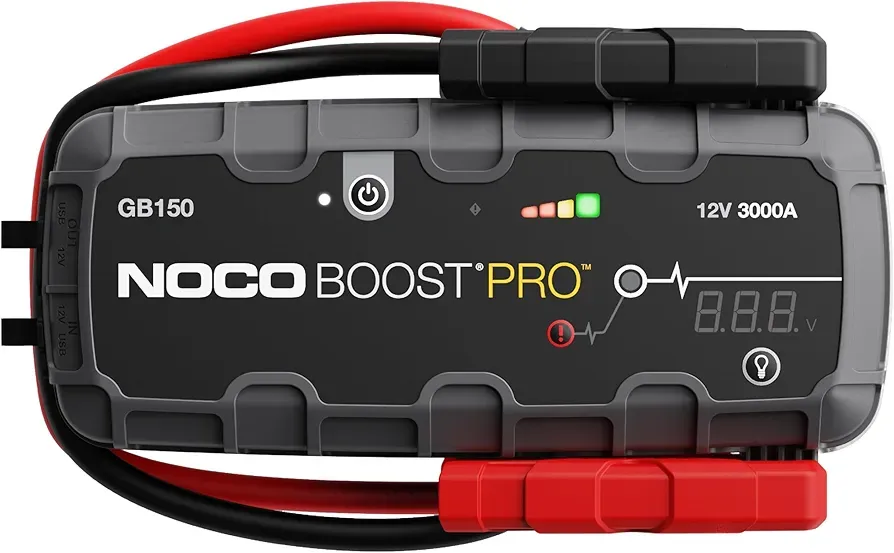NOCO Boost GB150:3000A Ultra-Biztonságos Autóindító – 12 V-os lítium akkumulátortöltő, hordozható indítódoboz, külső akkumulátor és indítókábelek – 9,0 literes benzinmotorokhoz és 7,0 literes dízelmotorokhoz alkalmas