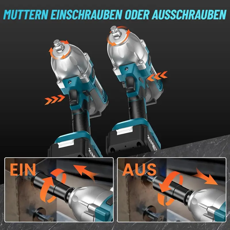 lektromos ütőkulcs akkumulátorral 1300 Nm, 8000 mAh, 1/2 hüvelykes forgó fejjel autógumi cseréhez és kerékanyák lazításához, 3 sebességfokozatú, kefe nélküli motor, 2 akkuval és töltővel ellátva