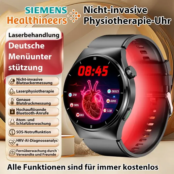 Die nicht-invasive Lasertherapie-Uhr von Siemens kann Herzfrequenz, Blutdruck und Blutzucker in Echtzeit überwachen