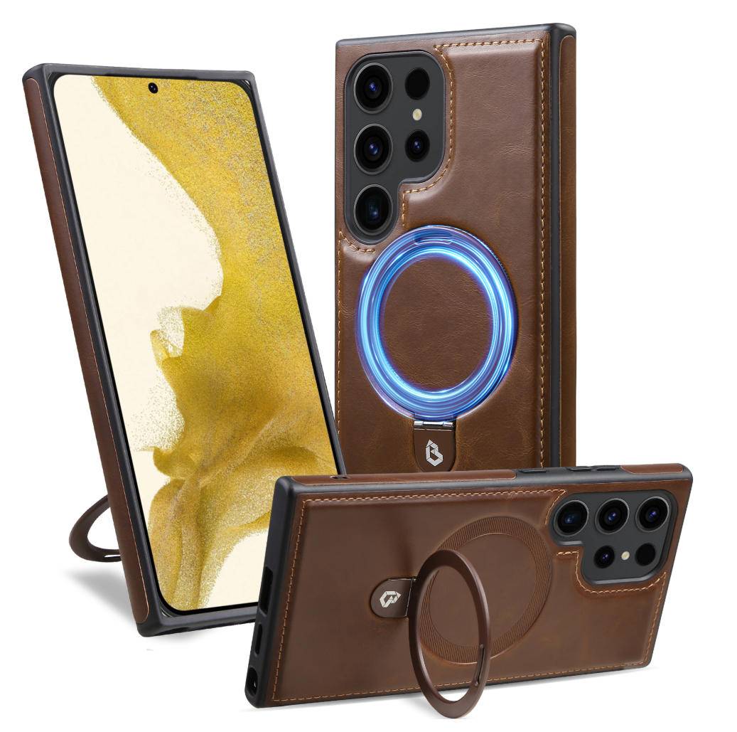 【三星真皮手機殼商務用】適用三星S全系列，磁吸支架，科技感手機保護套