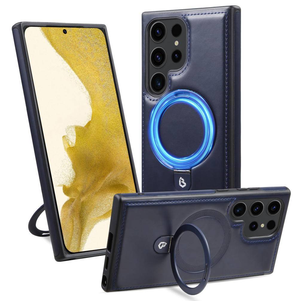 【三星真皮手機殼商務用】適用三星S全系列，磁吸支架，科技感手機保護套