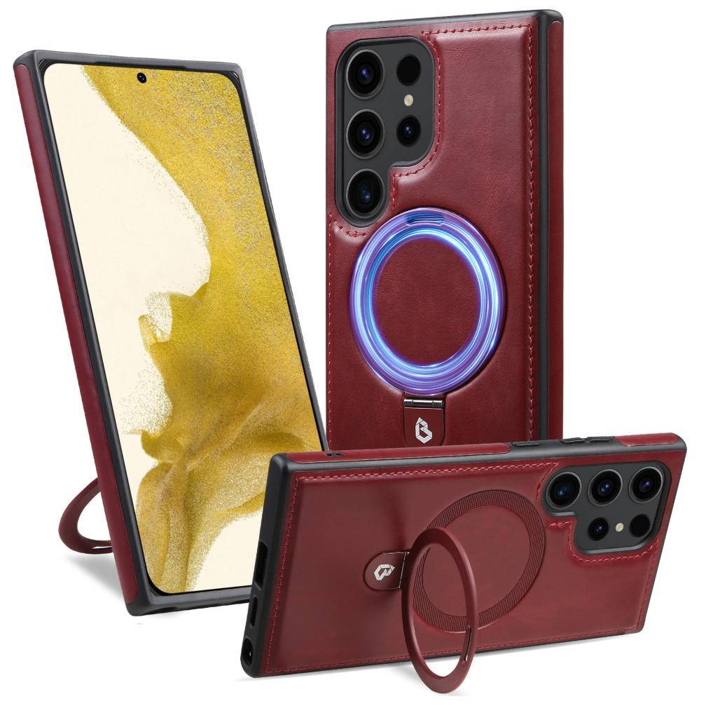 【三星真皮手機殼商務用】適用三星S全系列，磁吸支架，科技感手機保護套