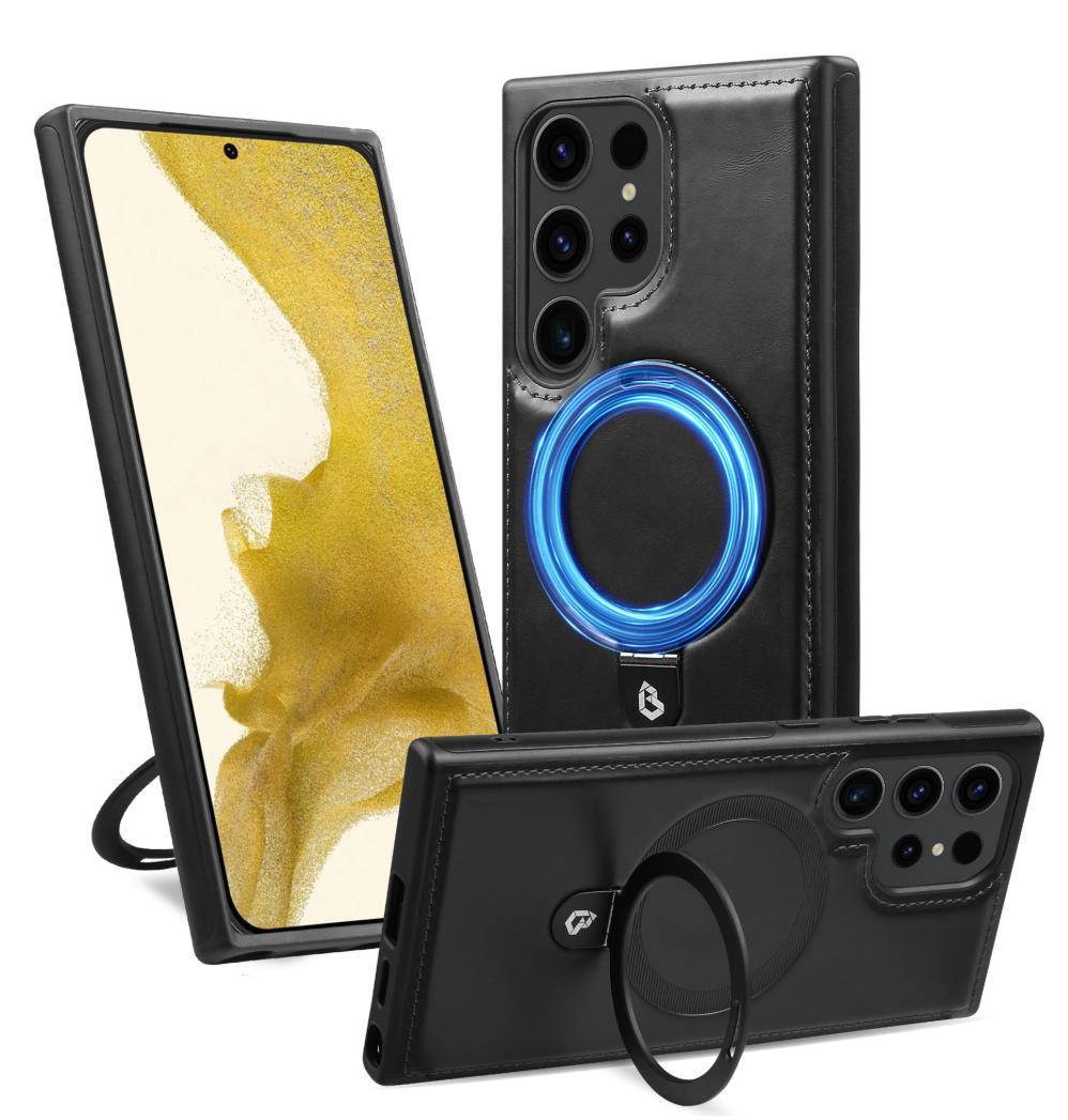 【三星真皮手機殼商務用】適用三星S全系列，磁吸支架，科技感手機保護套