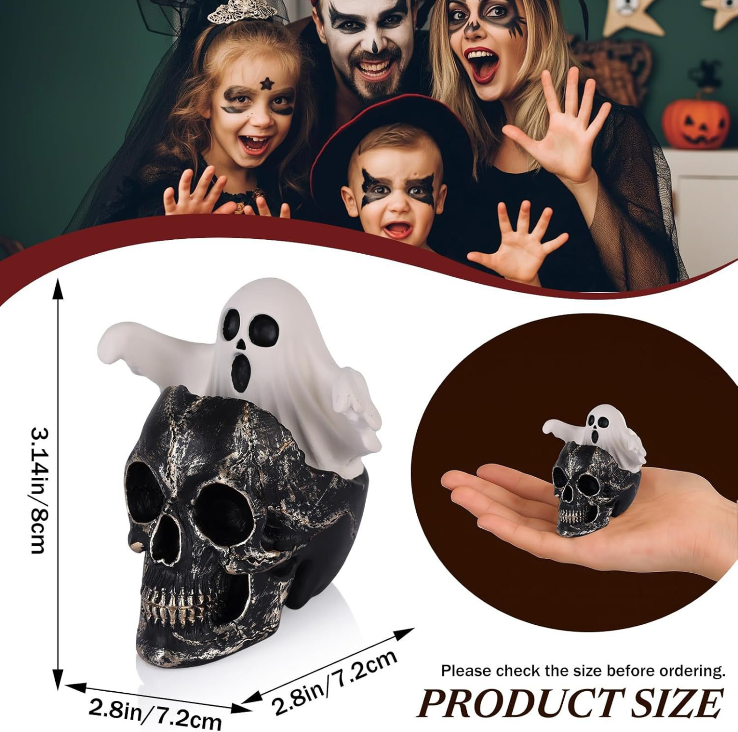 Gold Skull with Emerging Ghost Figurine - Spooky Halloween Decor