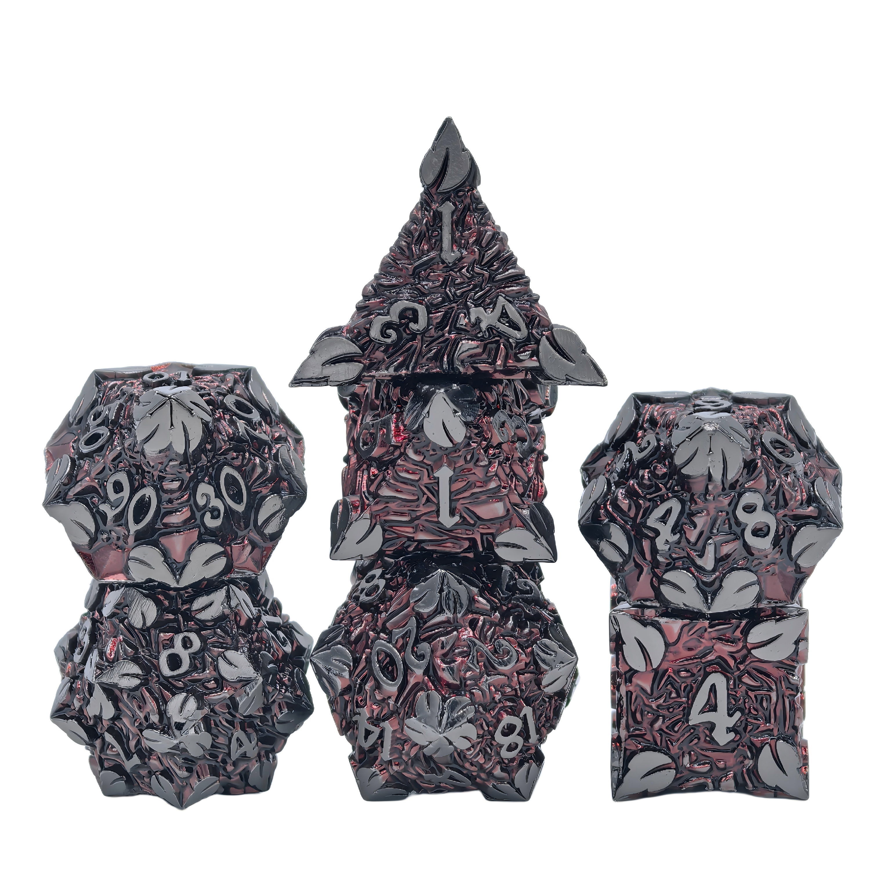 Elven pride metal dice set - leaves nature forest ancient tree rune dice