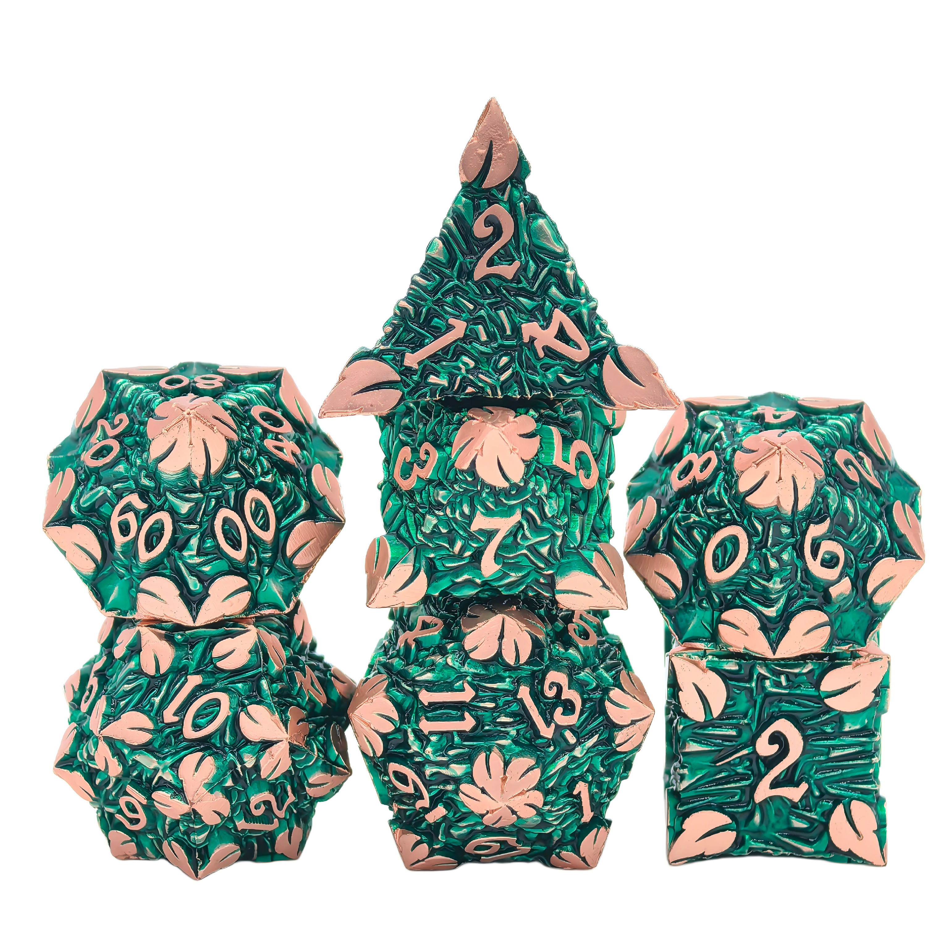 Elven pride metal dice set - leaves nature forest ancient tree rune dice