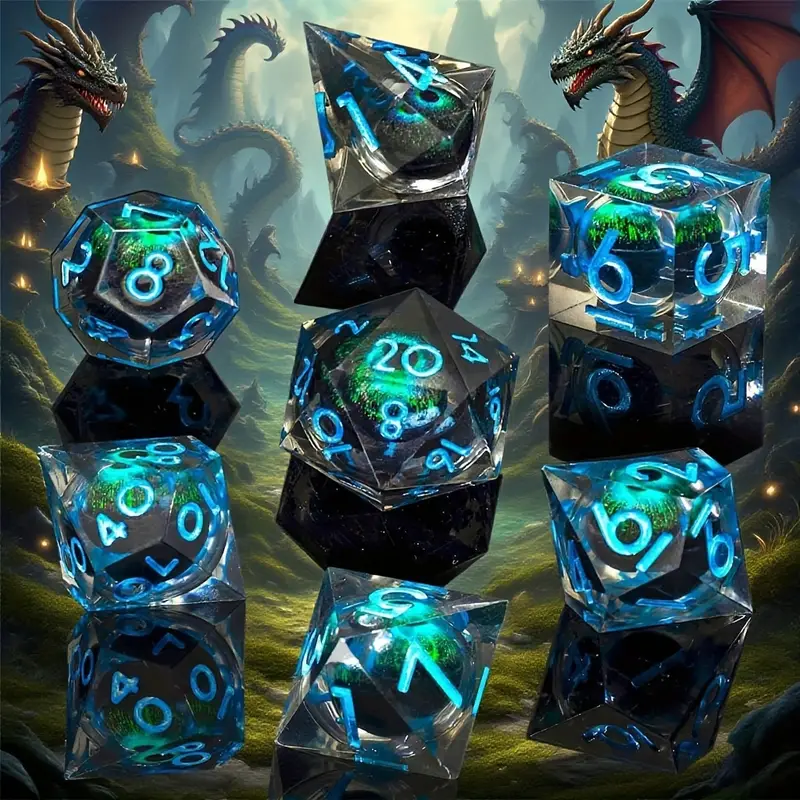 Dragon Blue Eye  DND Sharp Resin Liquid  Dice Set
